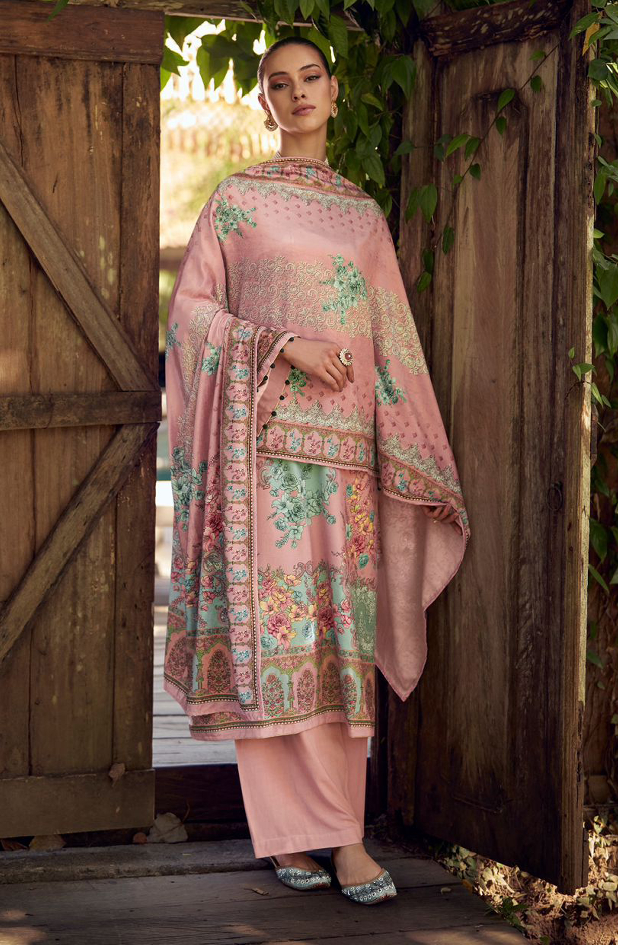 Sea Green Beautiful Velvet Unstitched Printed Salwar Suit - DEE24002