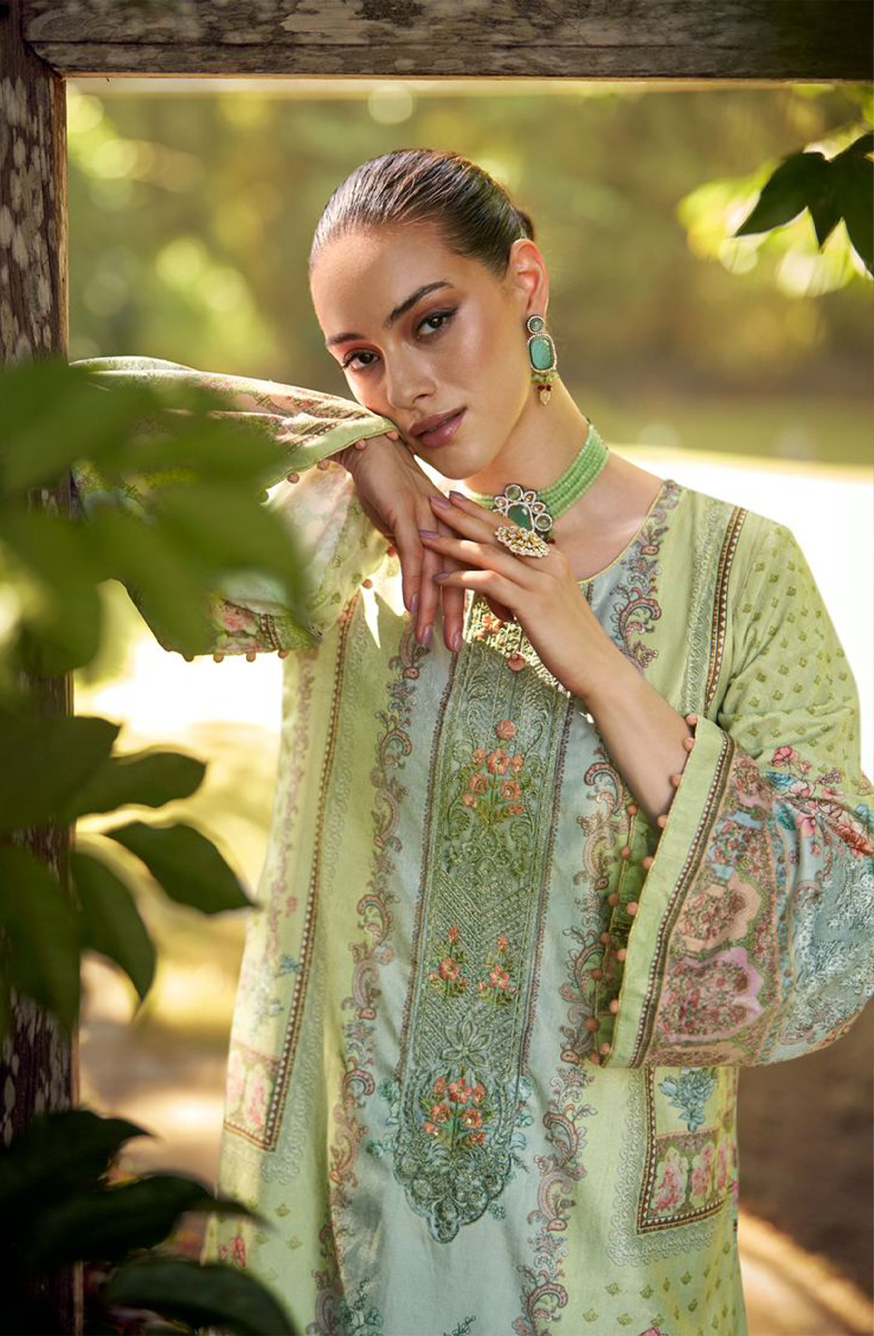 Parrot Green Beautiful Velvet Unstitched Printed Salwar Suit - DEE24003