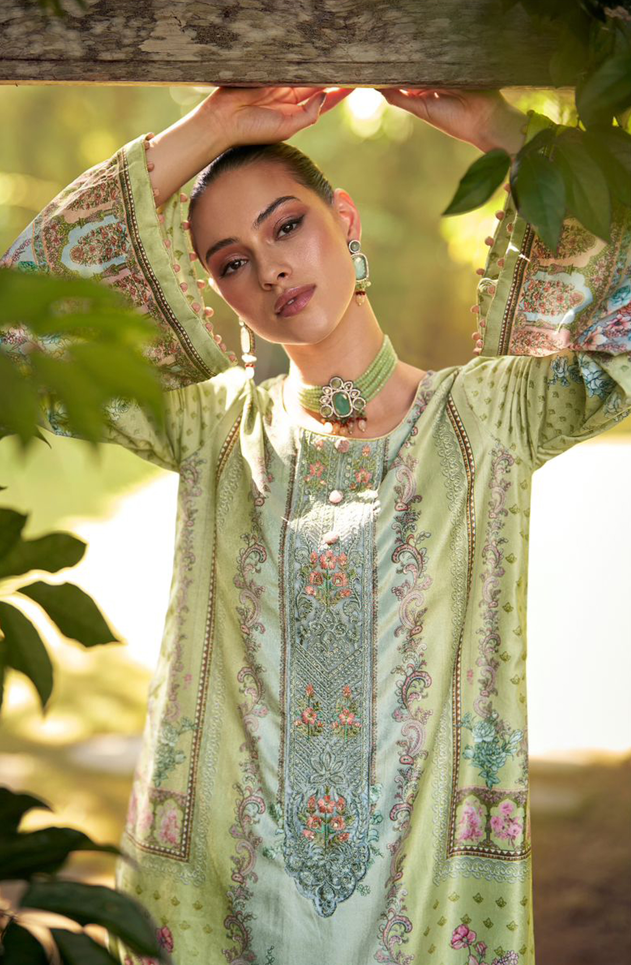 Parrot Green Beautiful Velvet Unstitched Printed Salwar Suit - DEE24003