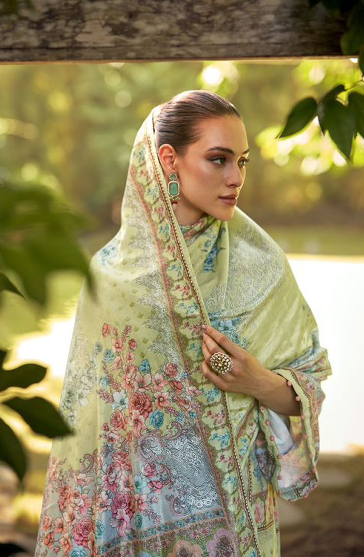 Parrot Green Beautiful Velvet Unstitched Printed Salwar Suit - DEE24003