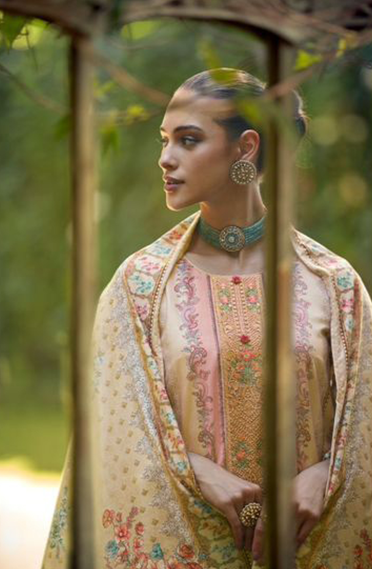 Beige Beautiful Velvet Unstitched Printed Salwar Suit - DEE24004