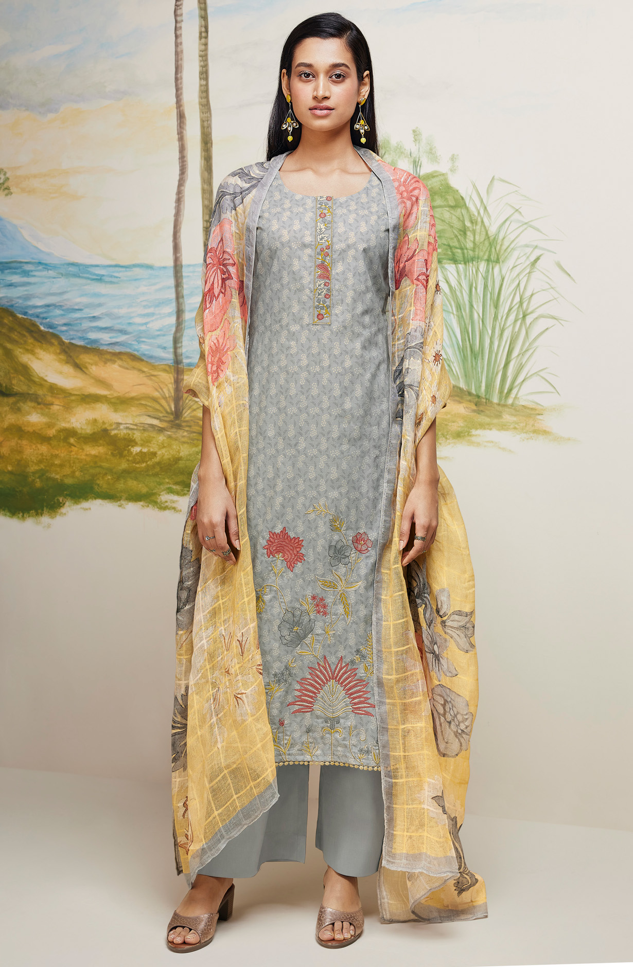 Grey Cotton Digital Printed Salwar Kameez with Beautiful Dupatta - DEES1613A
