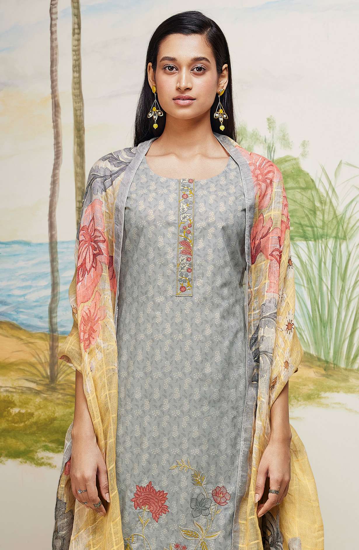 Grey Cotton Digital Printed Salwar Kameez with Beautiful Dupatta - DEES1613A