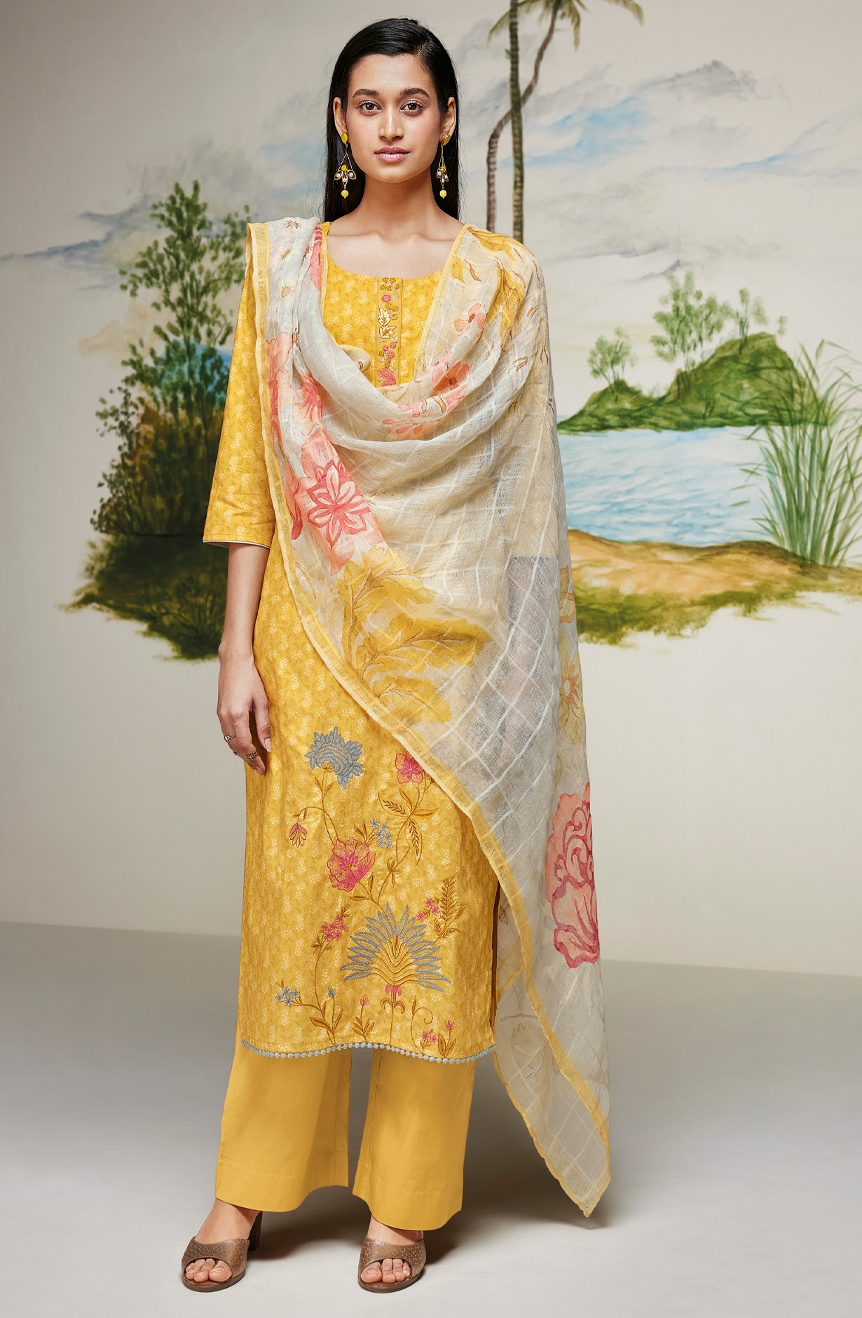 Mustard Cotton Digital Printed Salwar Kameez with Beautiful Dupatta - DEES1613C
