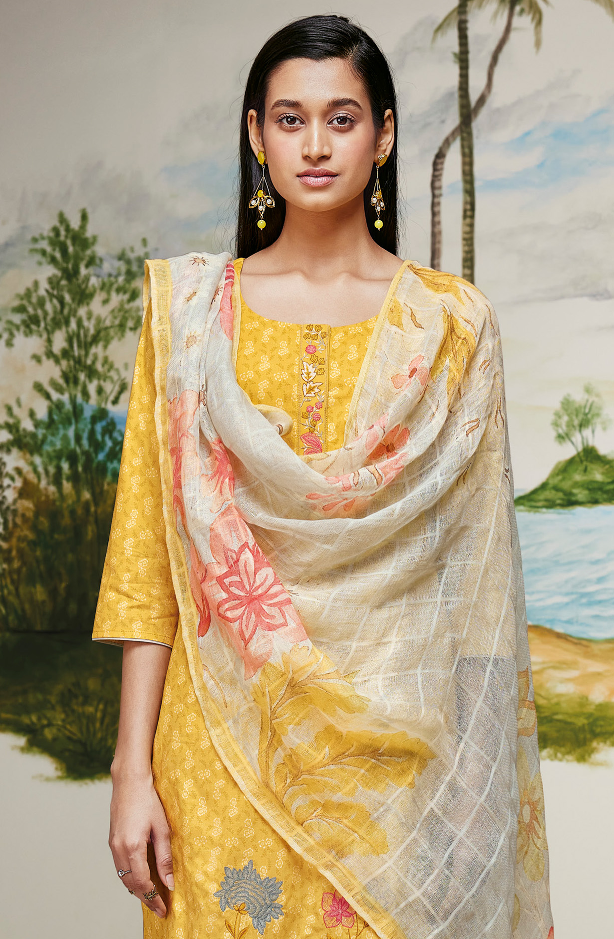 Mustard Cotton Digital Printed Salwar Kameez with Beautiful Dupatta - DEES1613C
