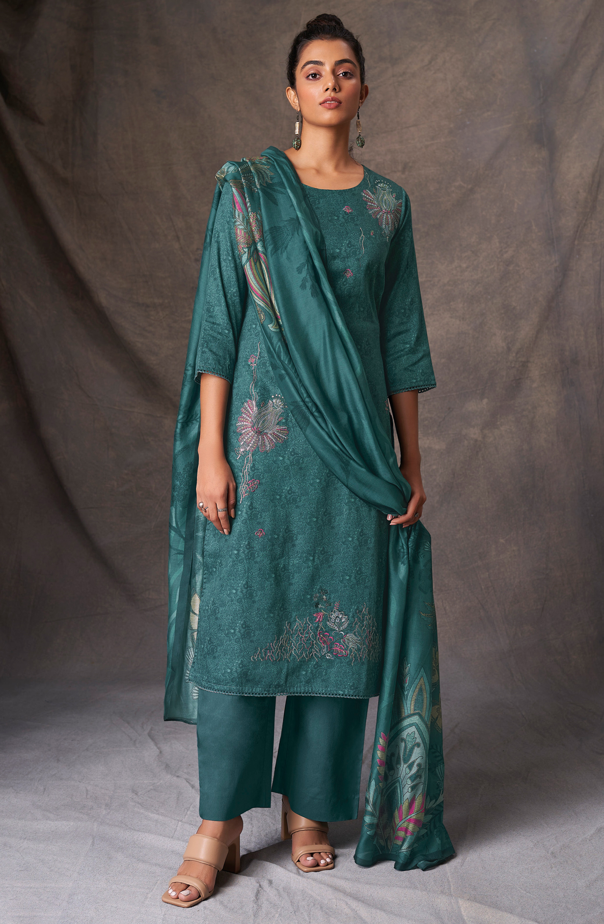 Teal Cotton Digital Printed Unstitched Salwar Kameez - DELS1825C