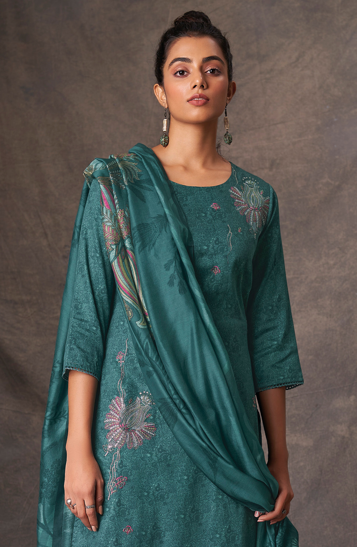 Teal Cotton Digital Printed Unstitched Salwar Kameez - DELS1825C
