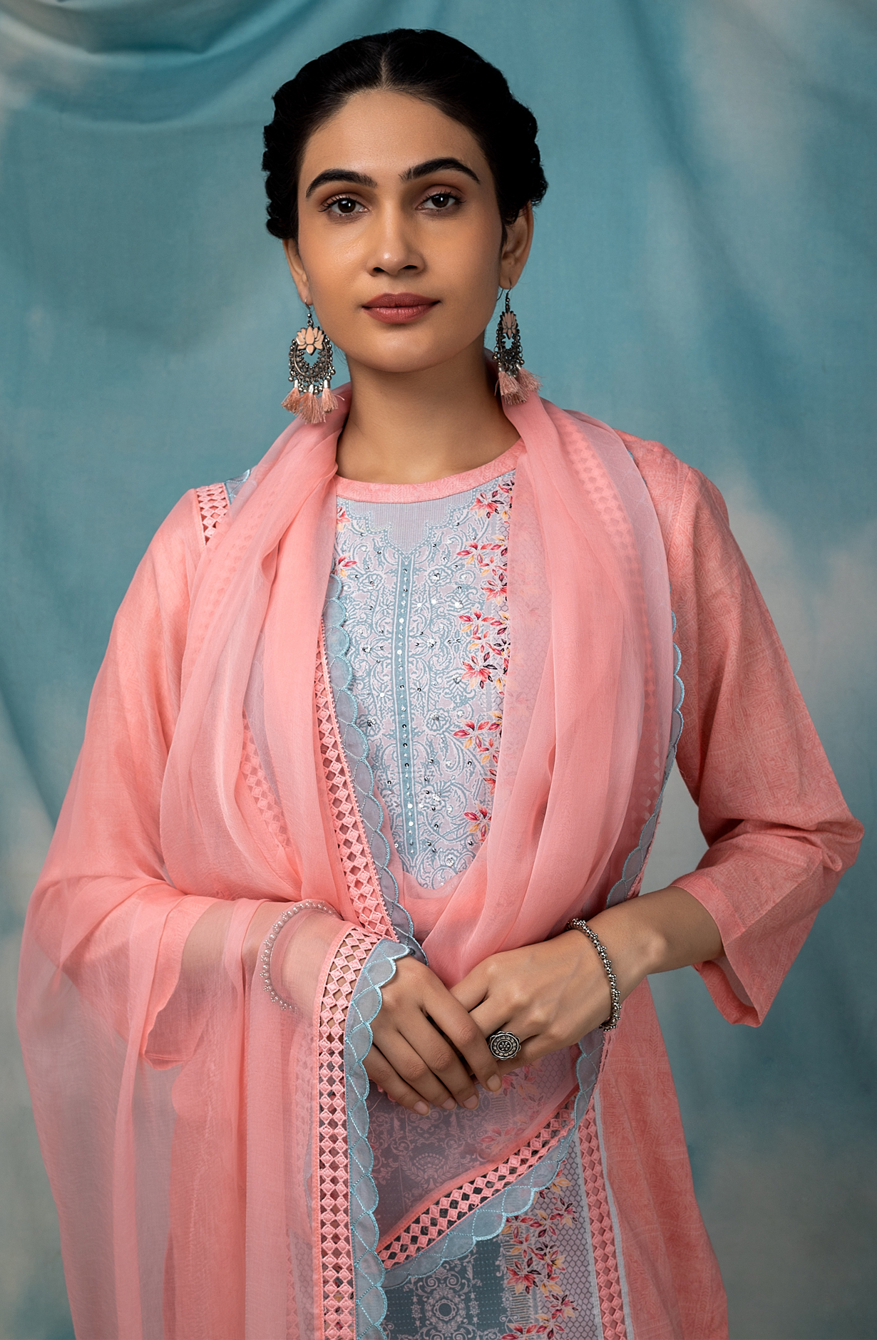 Pink Cotton Lawn Beautiful Printed with Lace Work Suit-sets - DEN1850A