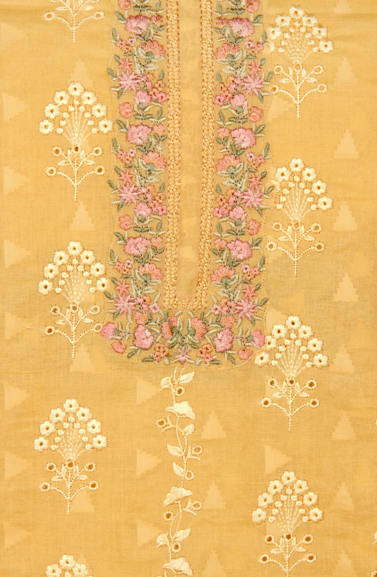 Mustard Cotton Embroidered Salwar Kameez with Chiffon Dupatta - DESNS14281A