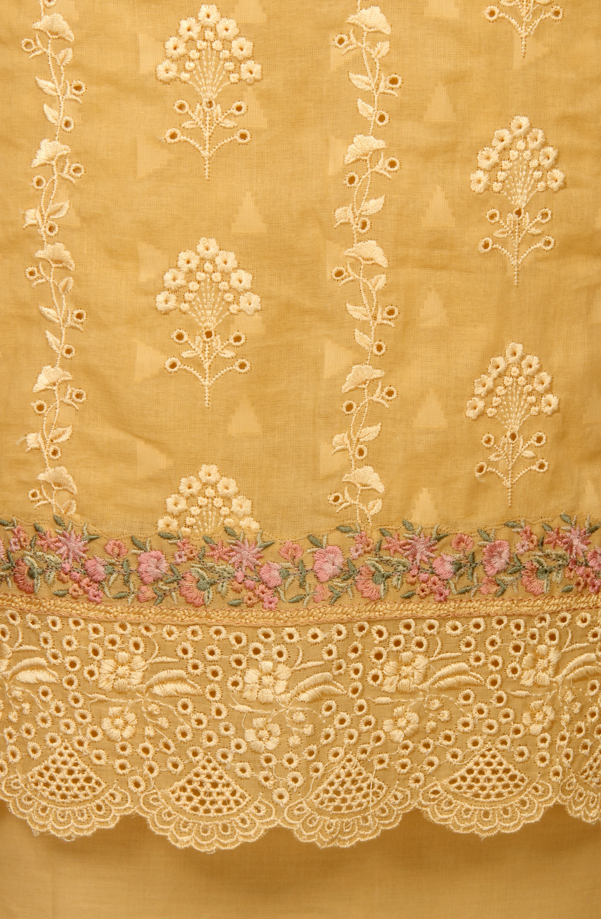 Mustard Cotton Embroidered Salwar Kameez with Chiffon Dupatta - DESNS14281A