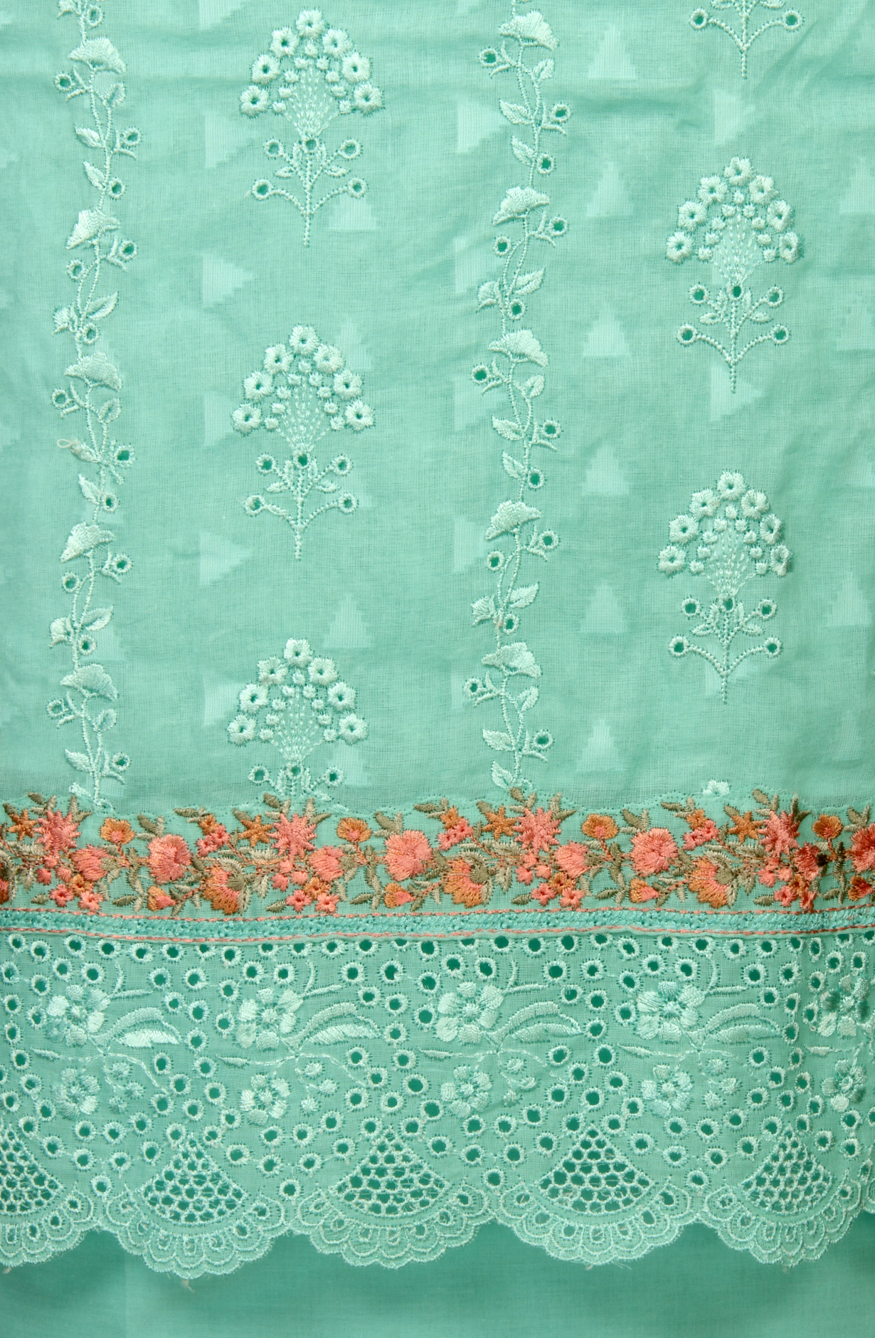 Firozi Cotton Embroidered Salwar Kameez with Chiffon Dupatta - DESNS14281C