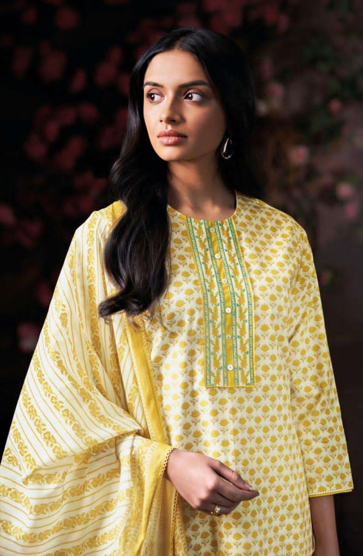 Yellow Premium Cotton Unstitched Suit Set with Dupatta - DHR4925C
