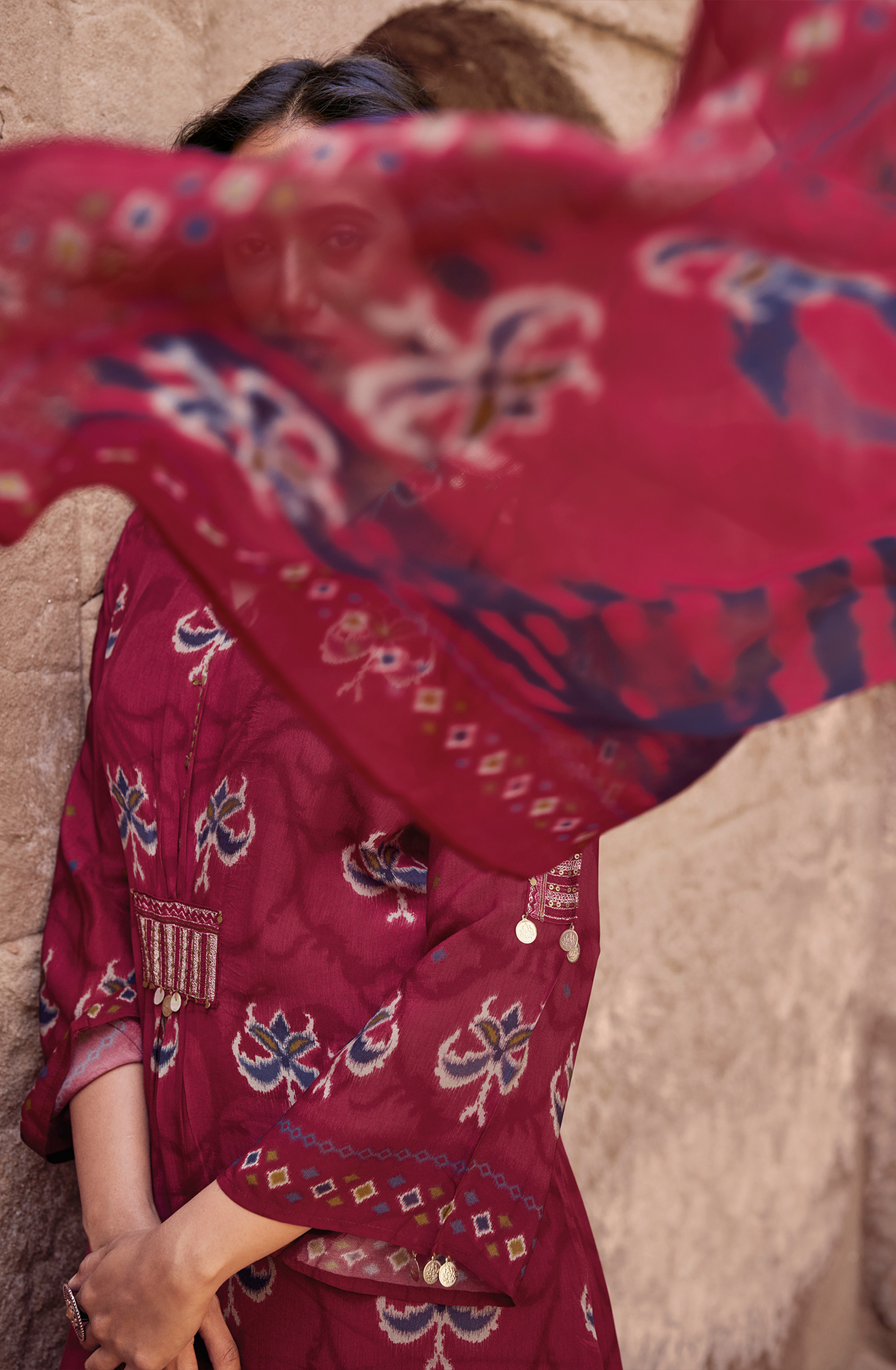 Magenta Crepe Beautiful Digital Printed Unstitched Suit with Organza Dupatta - DIL3401B