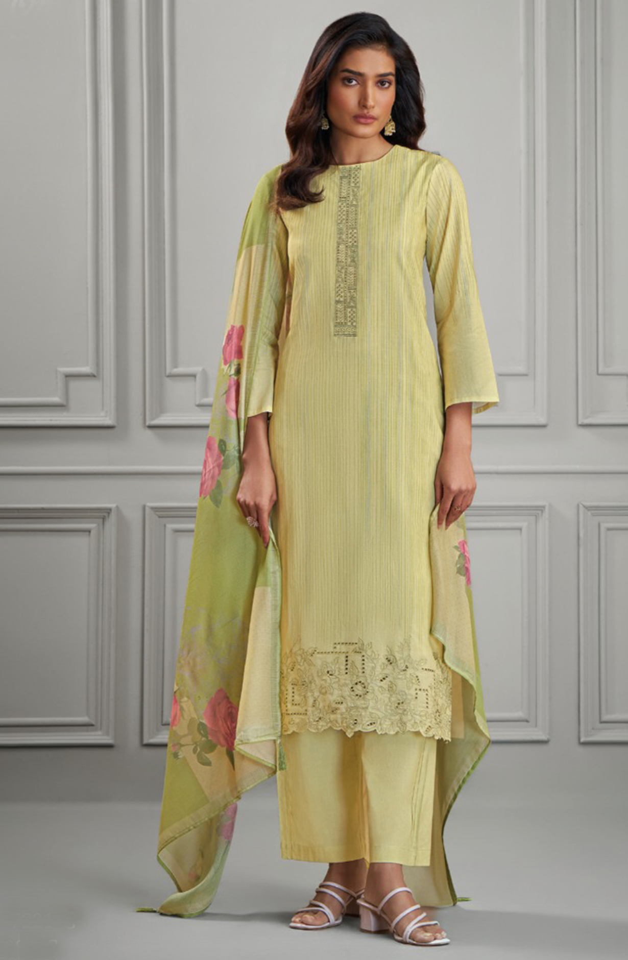 Pista Cotton Lawn Suit Set Cotton Dupatta With Digital Printed Embroidery work - DIV7221C