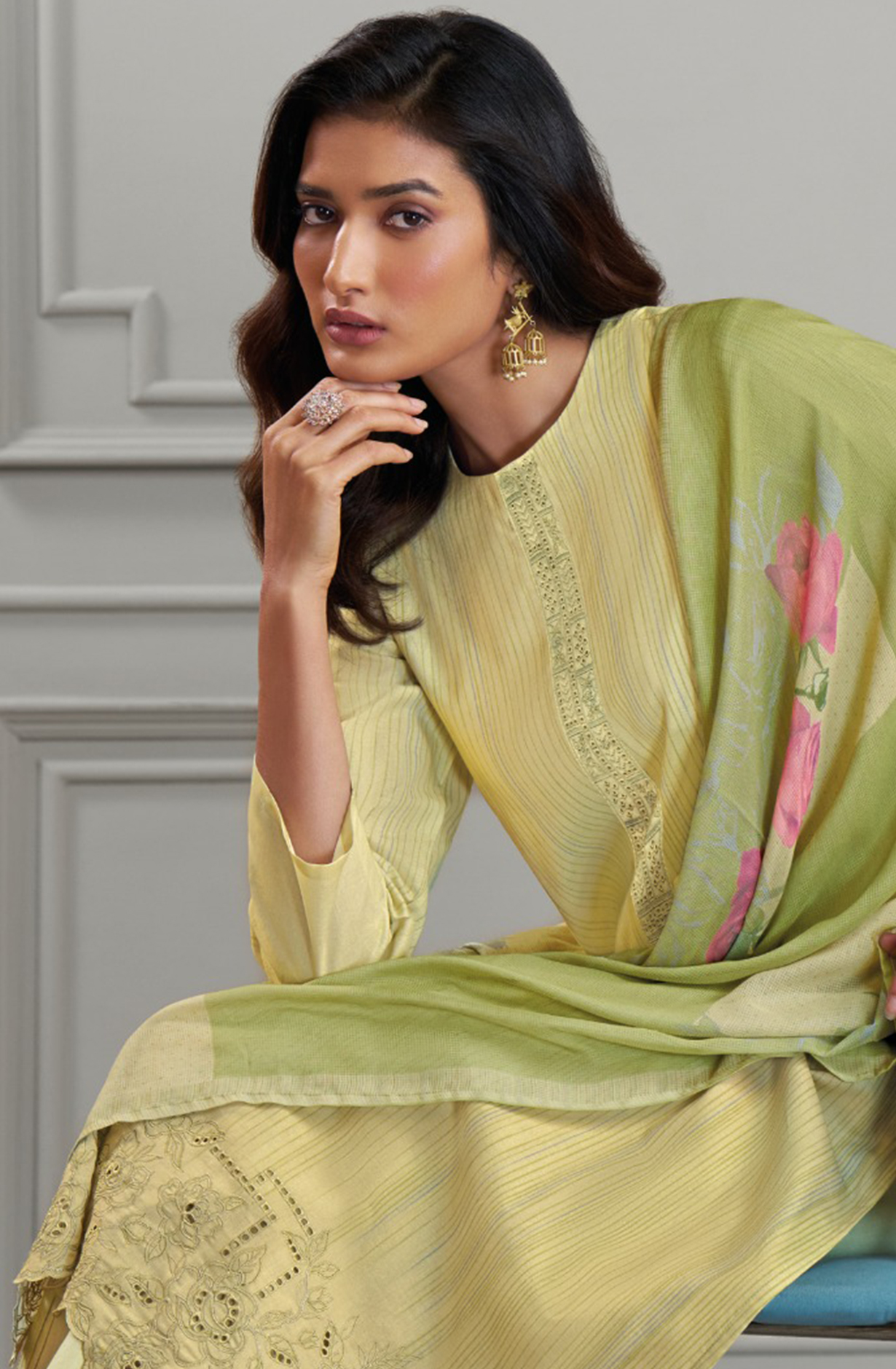 Pista Cotton Lawn Suit Set Cotton Dupatta With Digital Printed Embroidery work - DIV7221C
