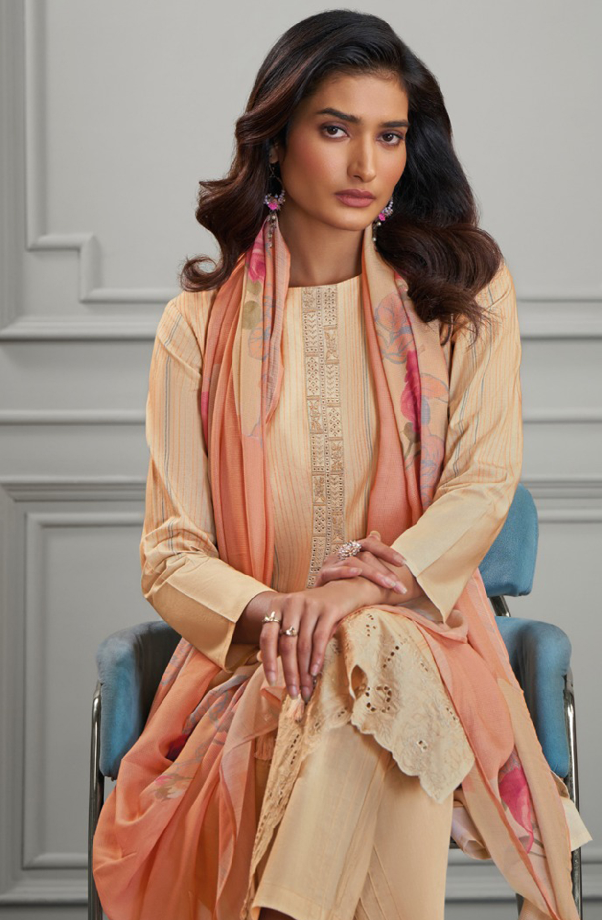 Orange Cotton Lawn Suit Set Cotton Dupatta With Digital Printed Embroidery work - DIV7221D