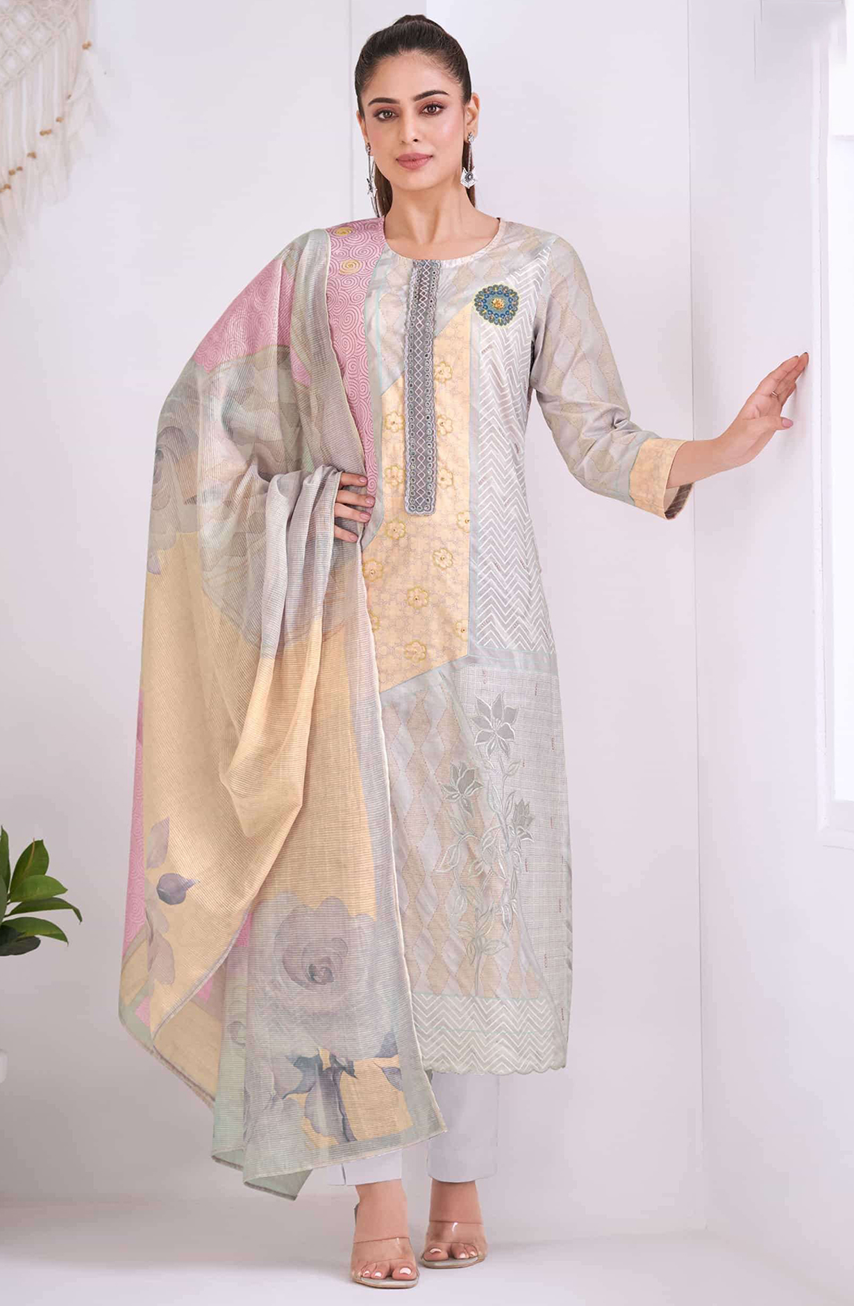 Grey Pure Cotton Lawn Digital Printed Suit - DIV870