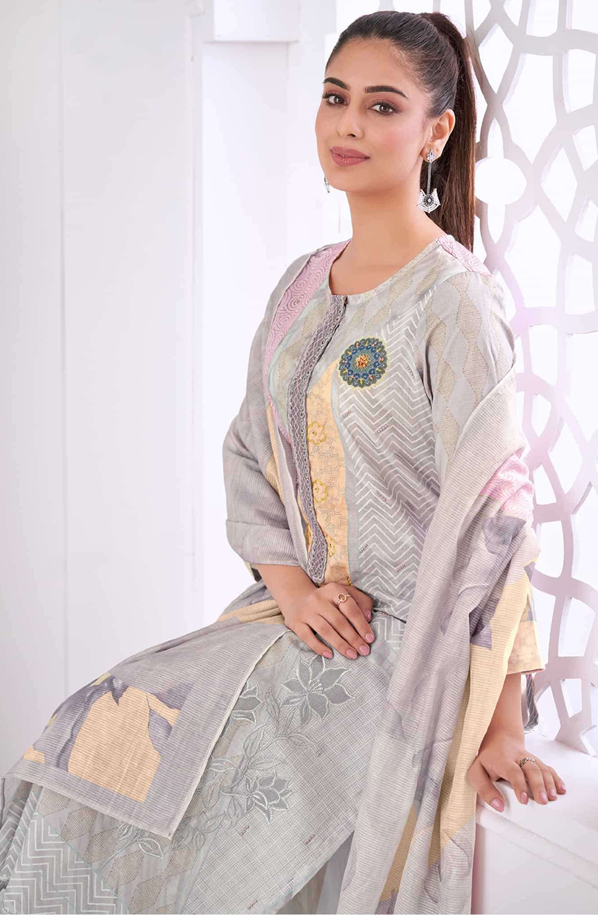 Grey Pure Cotton Lawn Digital Printed Suit - DIV870