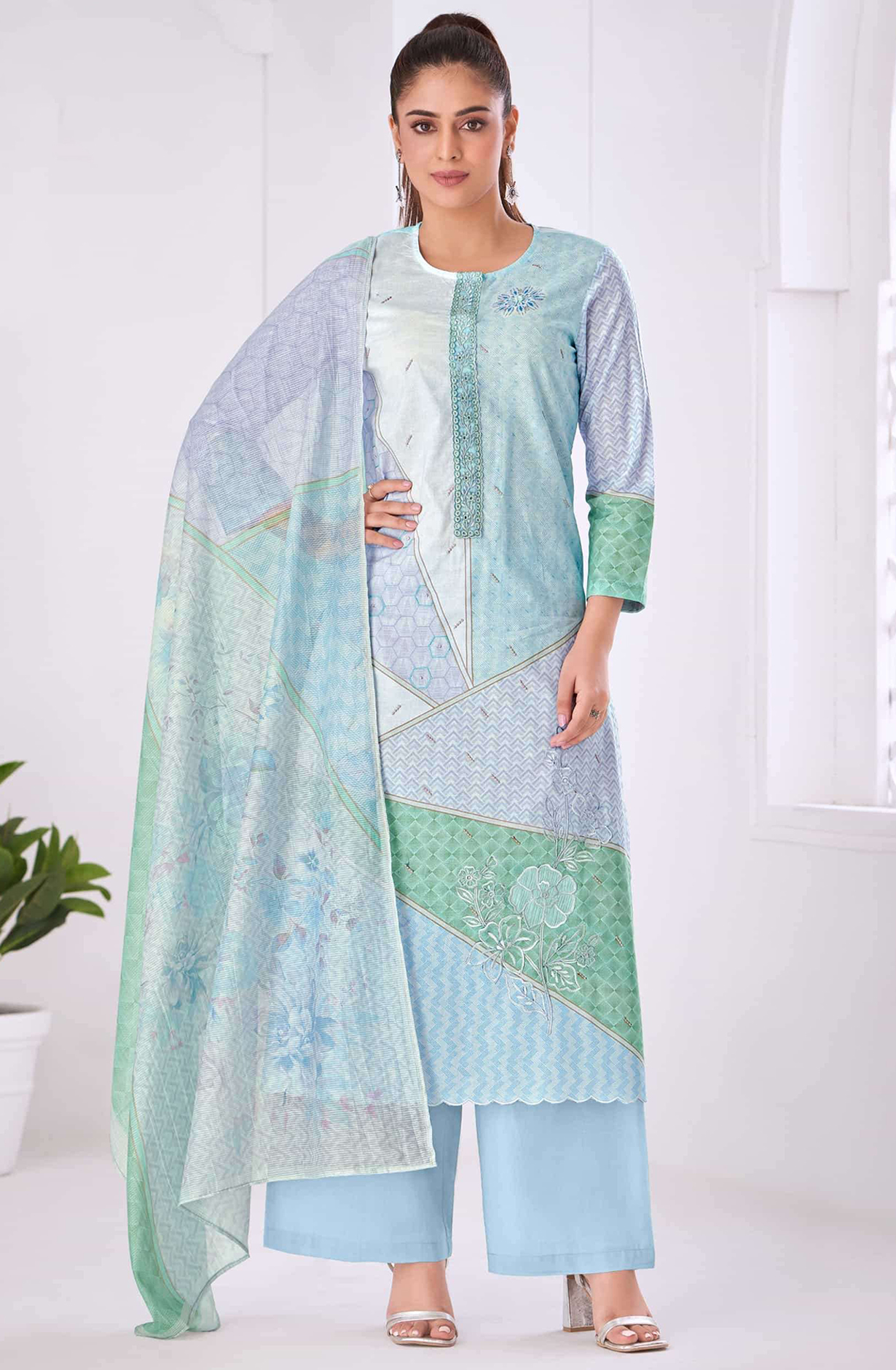 Sky Blue Pure Cotton Lawn Digital Printed Suit - DIV879