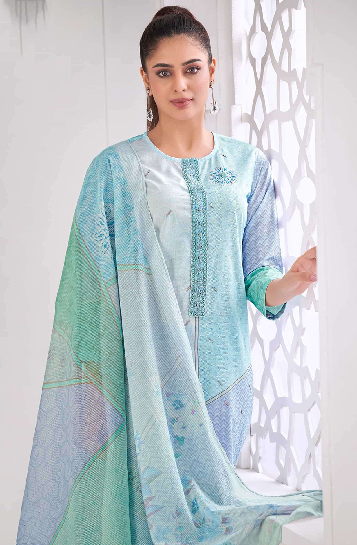 Sky Blue Pure Cotton Lawn Digital Printed Suit - DIV879