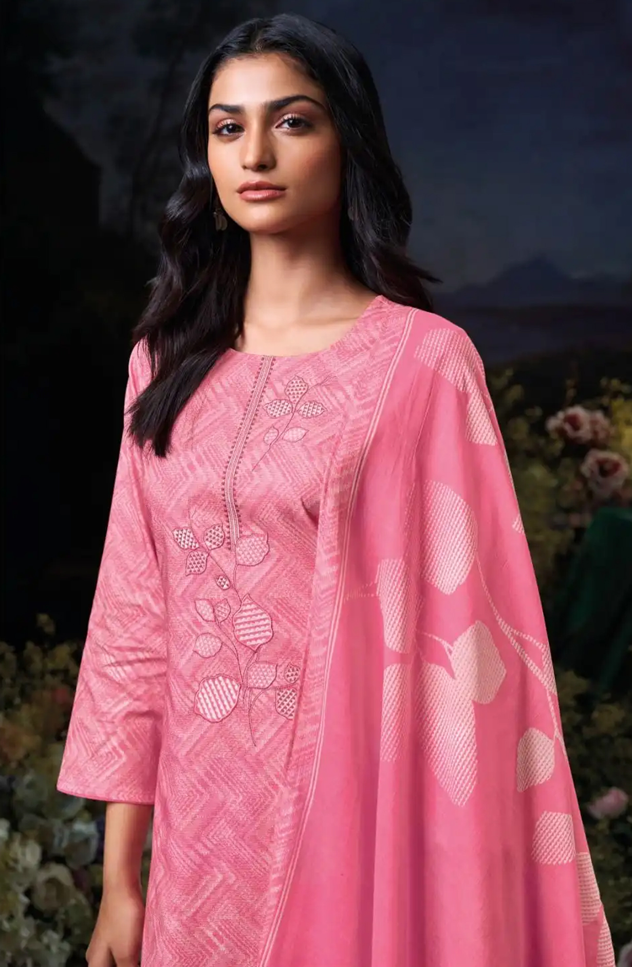 Pink Cotton Printed Suit Set with Dupatta- DIVS3597C