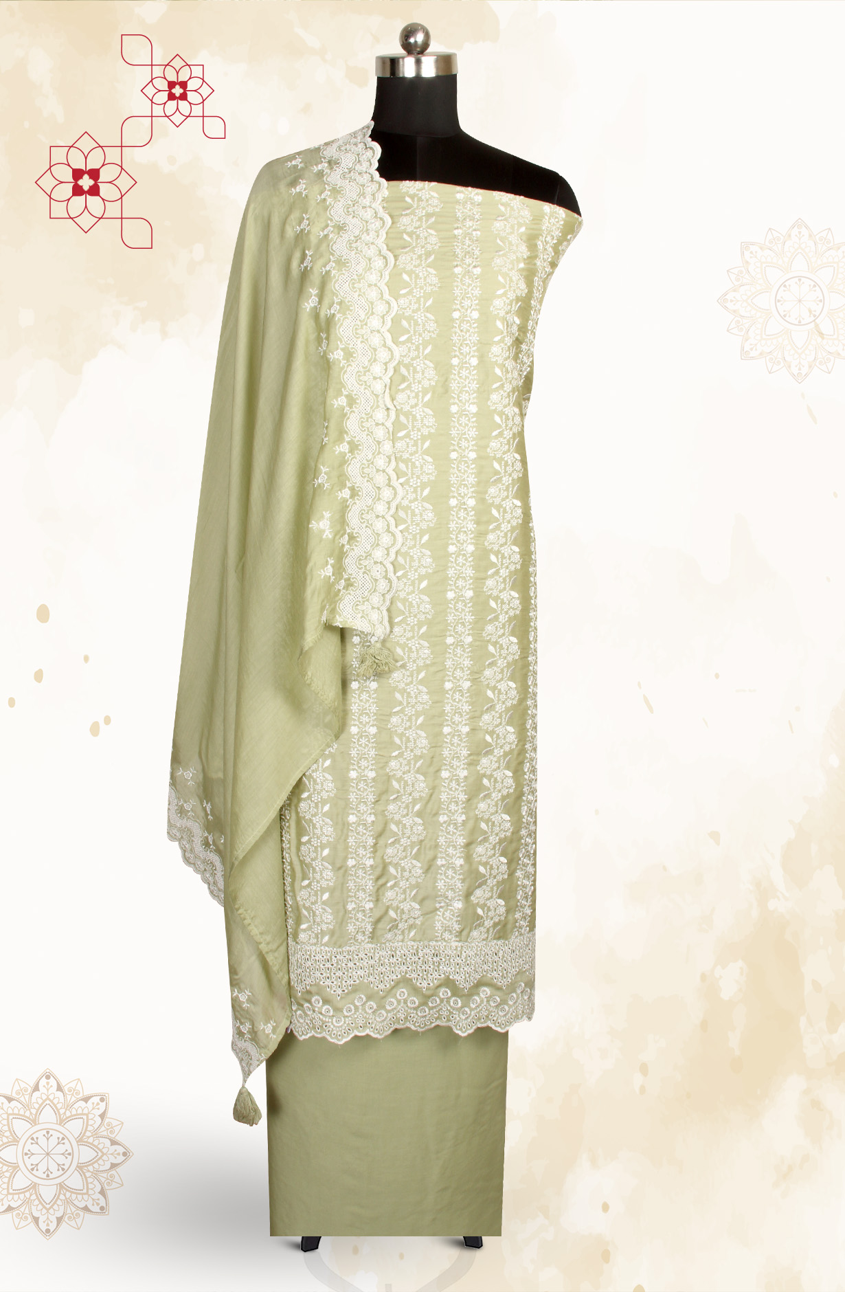 Pista Green Muslin Embroidered Exclusive Salwar Kameez - DIYNS12530C