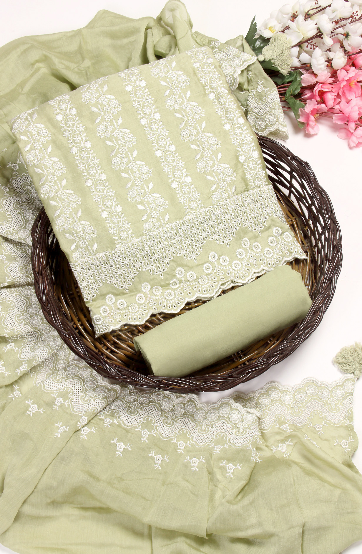 Pista Green Muslin Embroidered Exclusive Salwar Kameez - DIYNS12530C