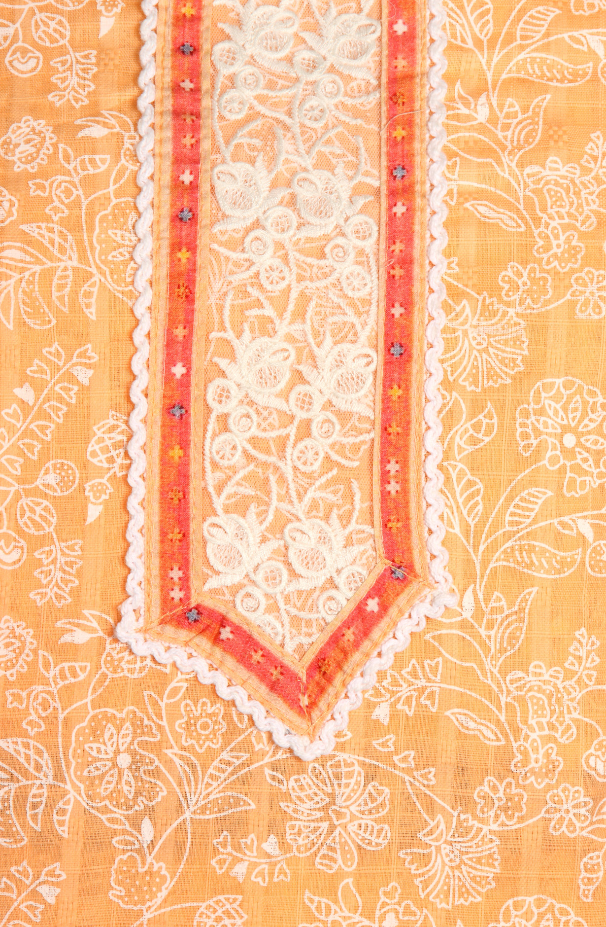 Orange Printed Unstitched Cotton Salwar Suit - DOP7047