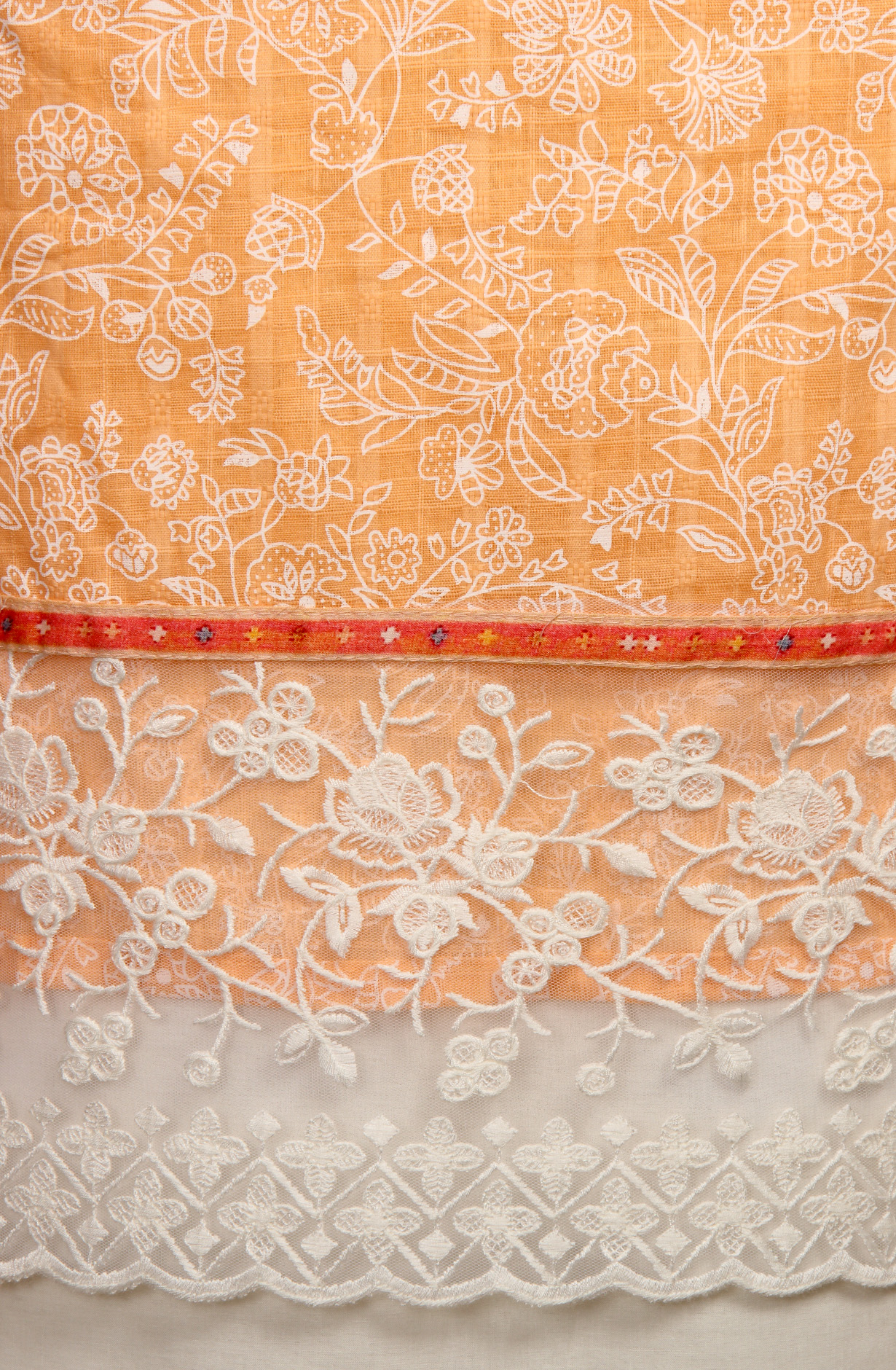 Orange Printed Unstitched Cotton Salwar Suit - DOP7047