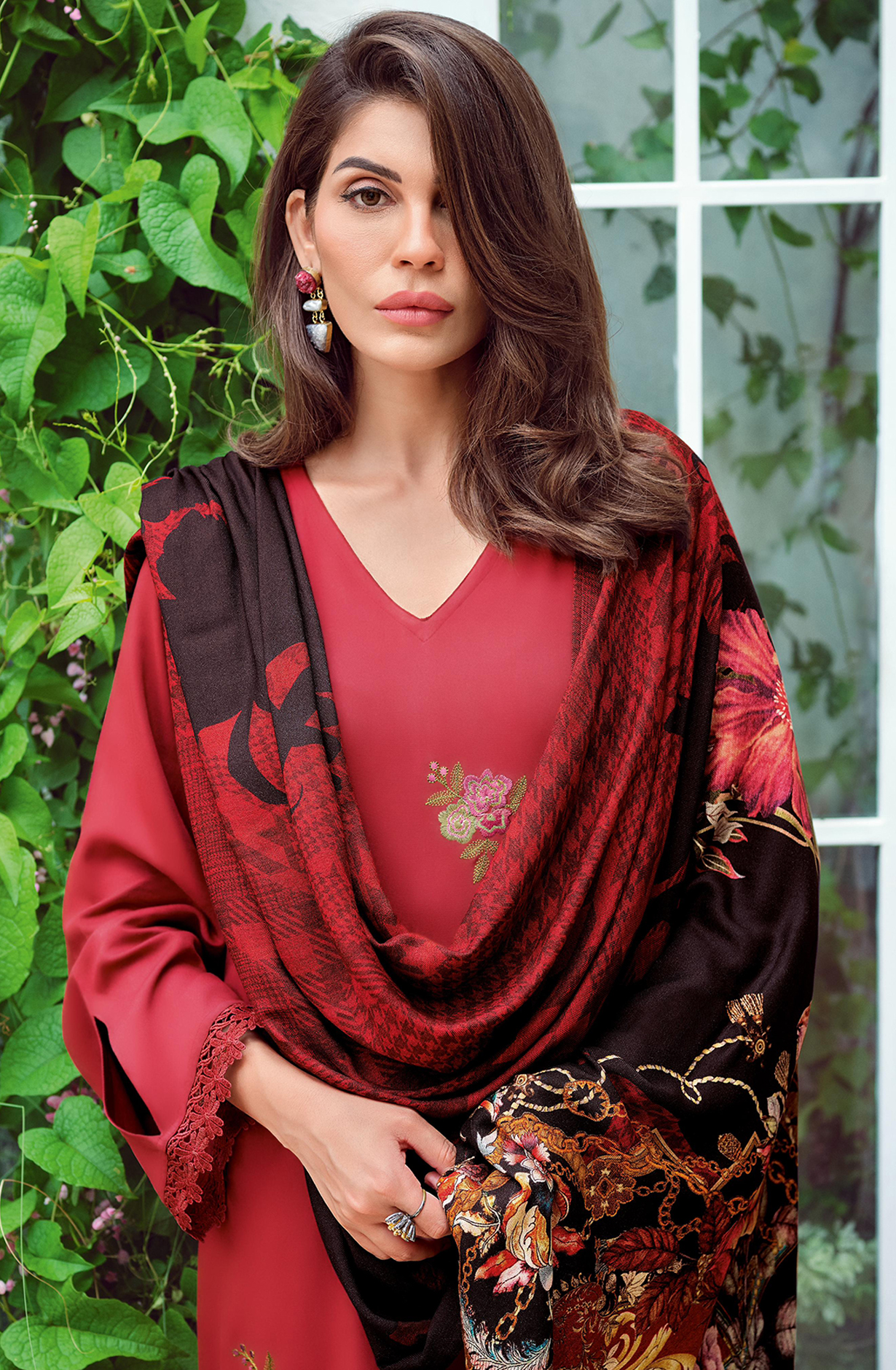 Maroon Viscose Muslin Suit with Dupatta - DREDM01