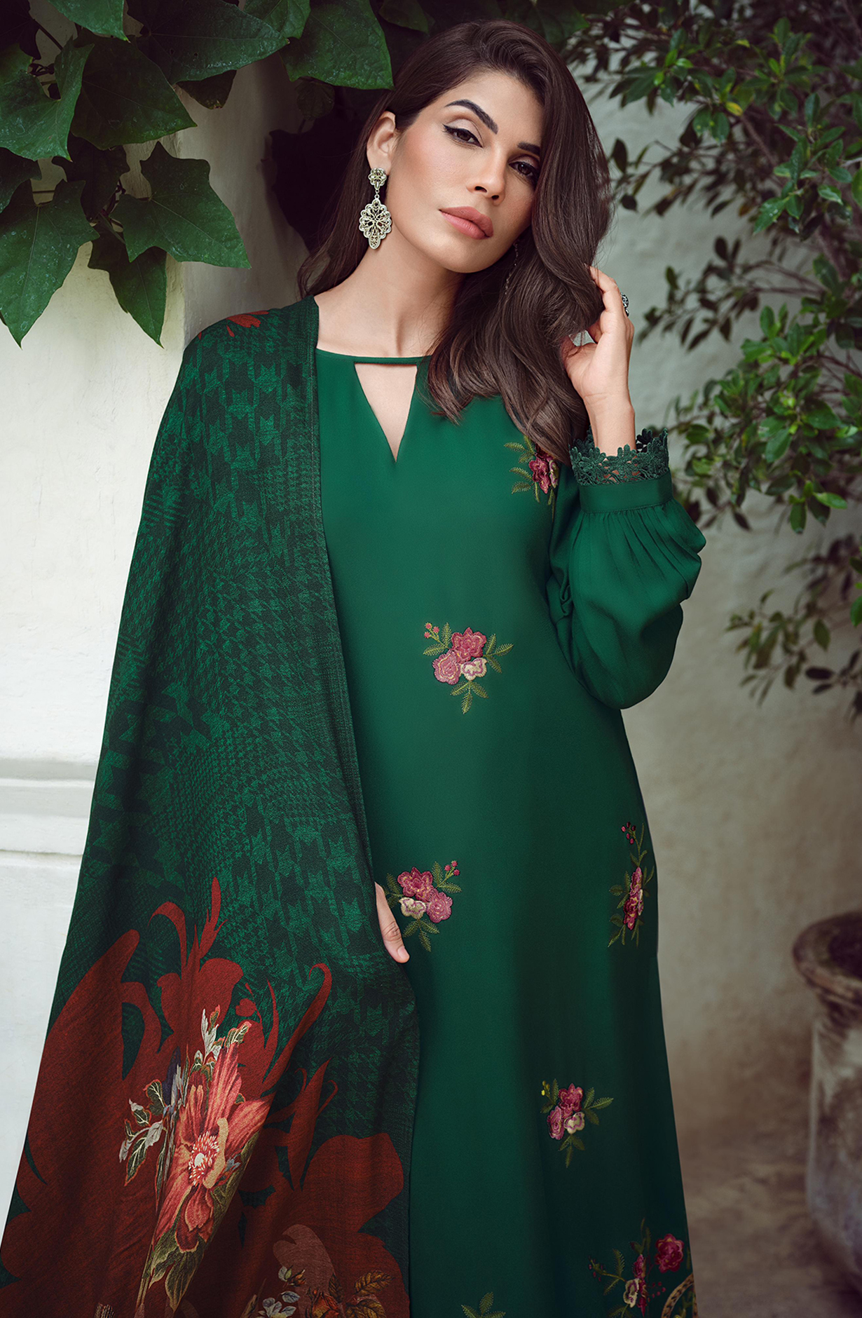 Green Viscose Muslin Suit with Dupatta - DREDM02