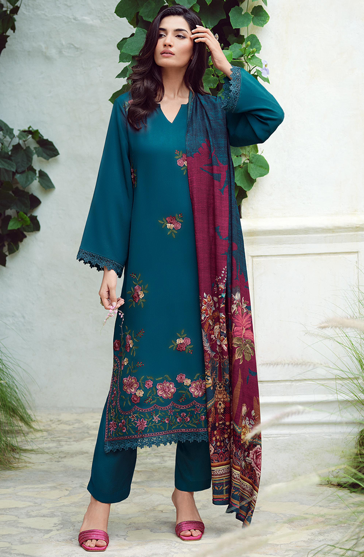 Blue Viscose Muslin Suit with Dupatta - DREDM04