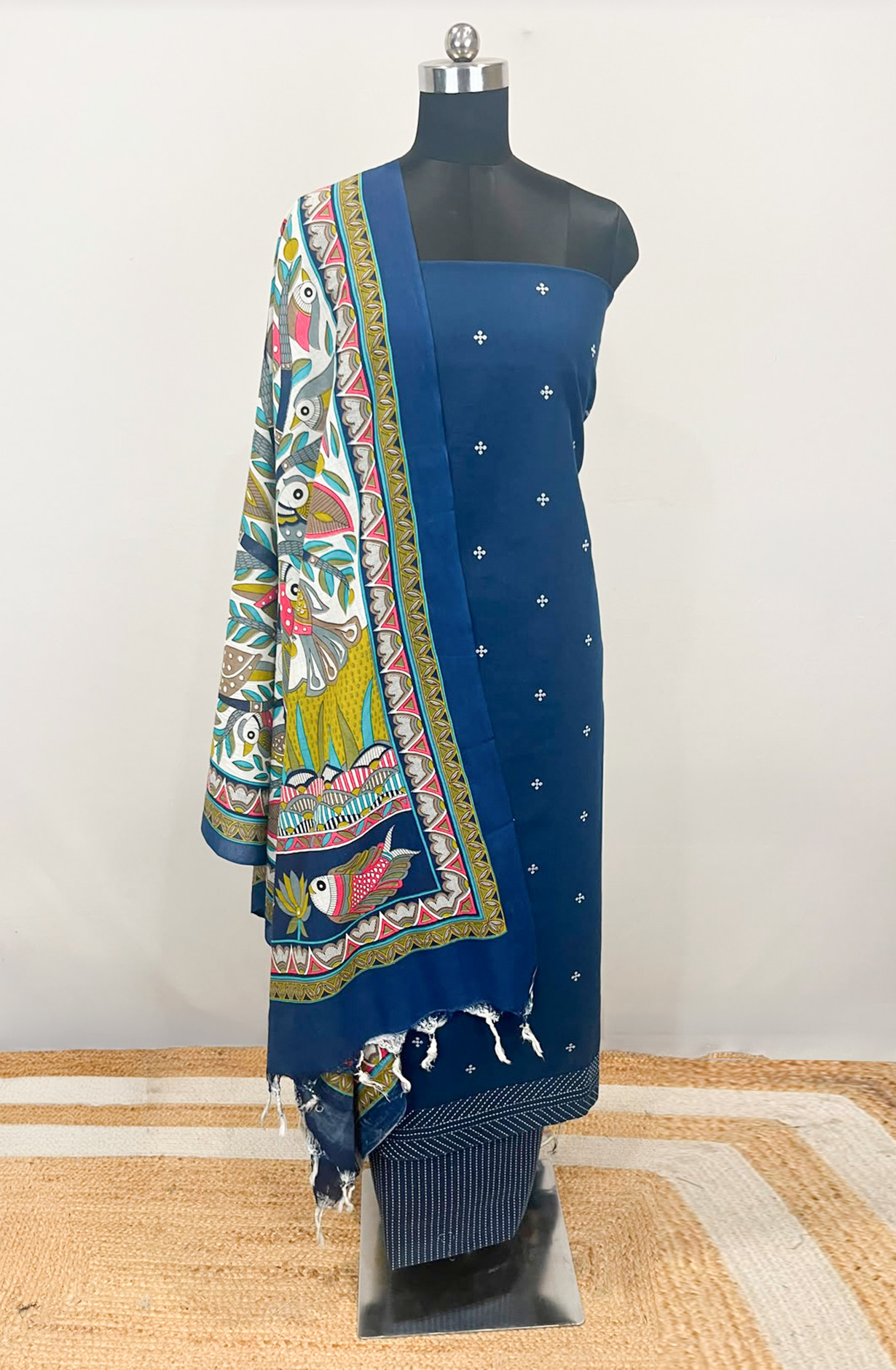 Navy Blue Cotton Beautiful Suit Set with Beautiful Dupatta - 1027-CHAWAA-12B