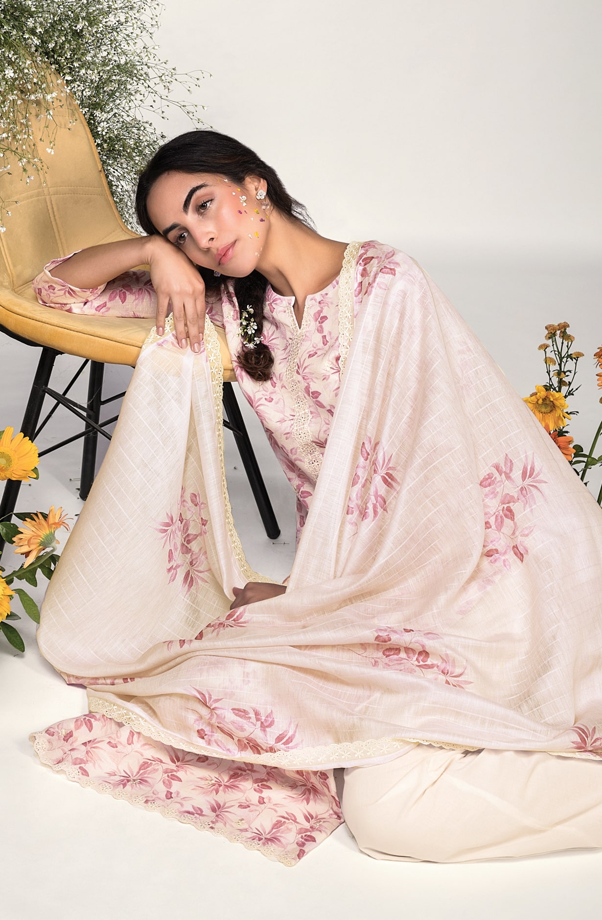 Fawn Cotton Linen Exclusive Unstitched Suit with Dupatta
