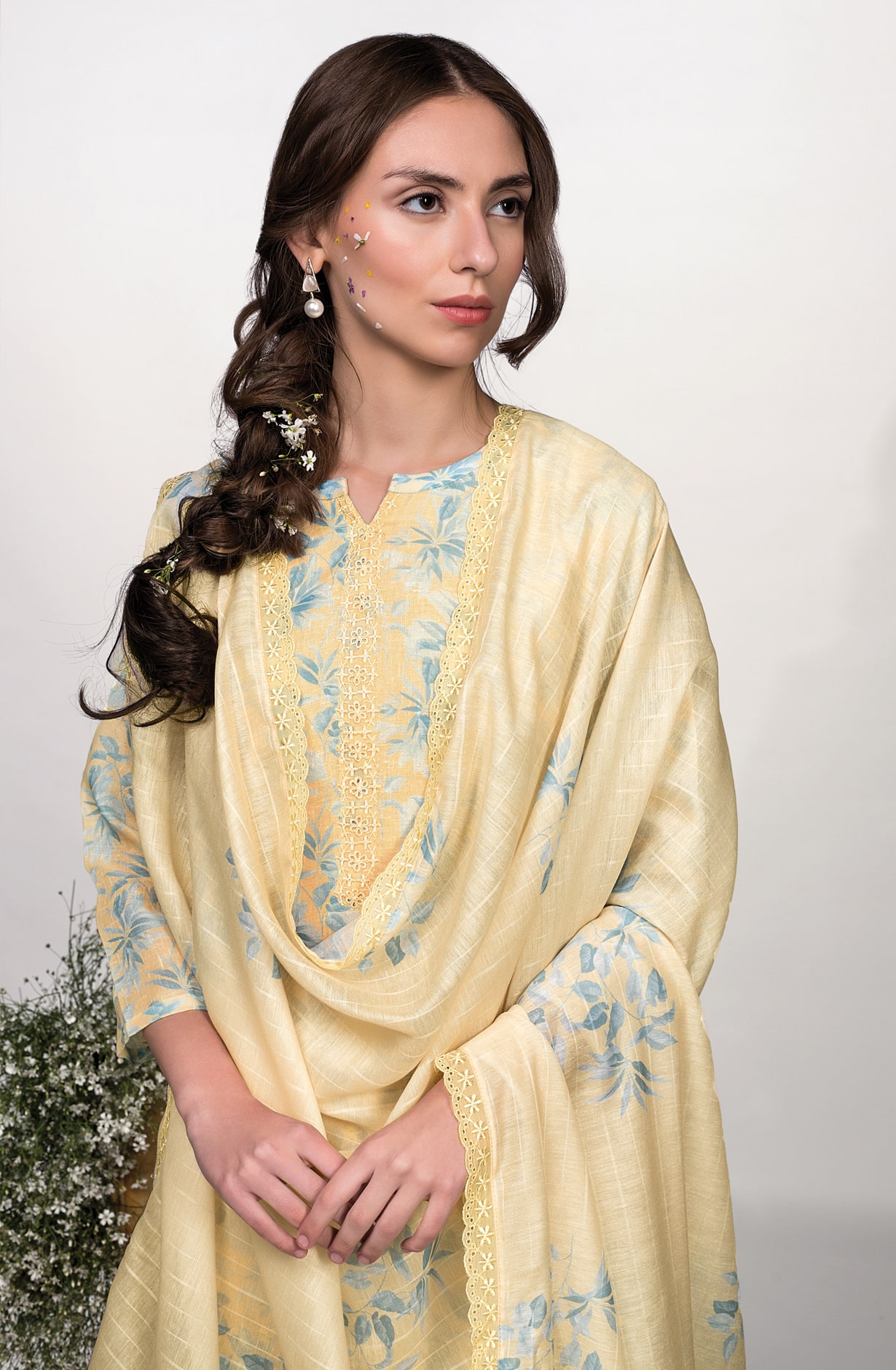 Mustard Cotton Linen Exclusive Unstitched Suit with Dupatta