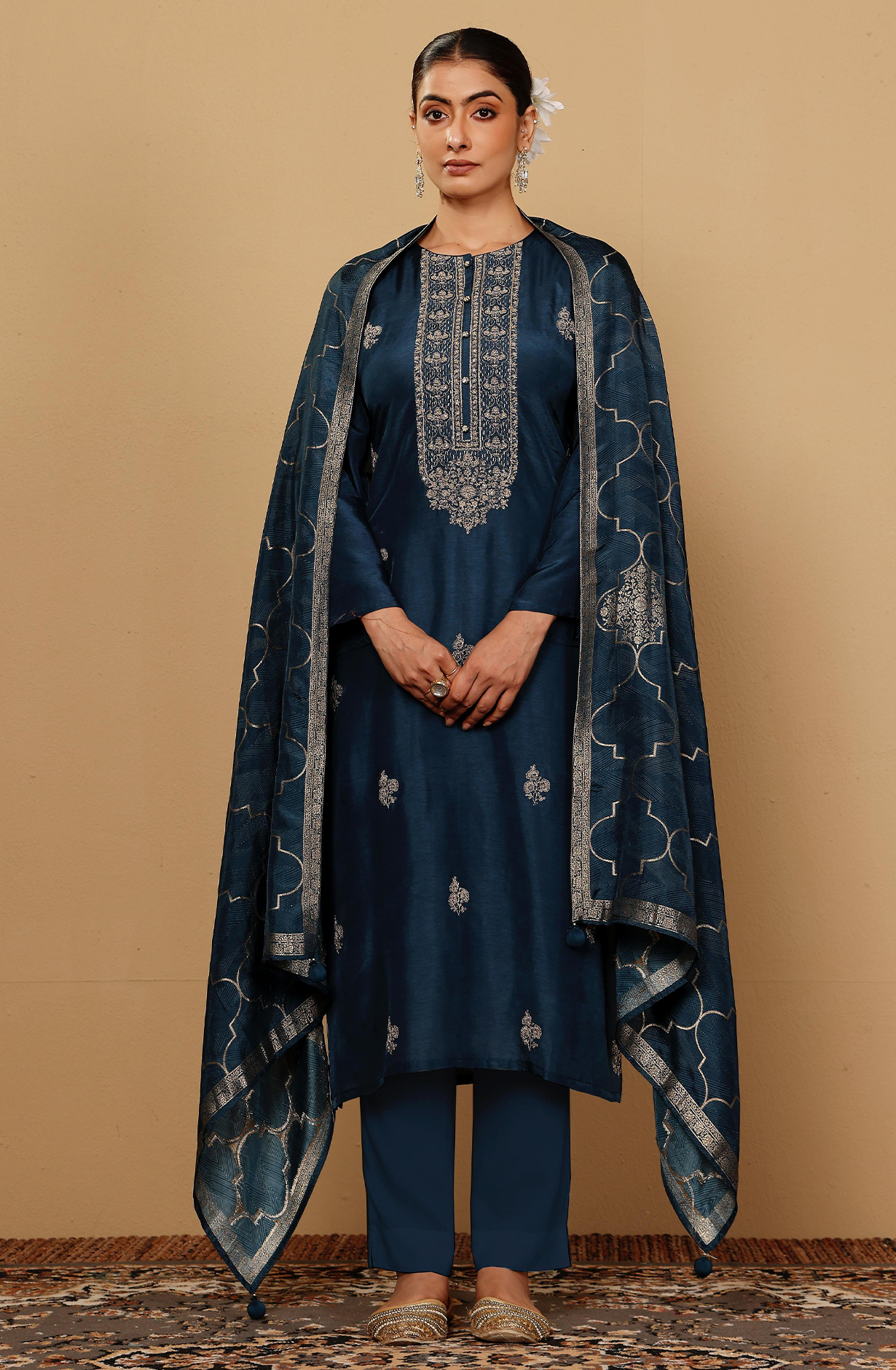 Blue Beautiful Silk Embroidered Unstitched Salwar Suit - R157-SPR1998