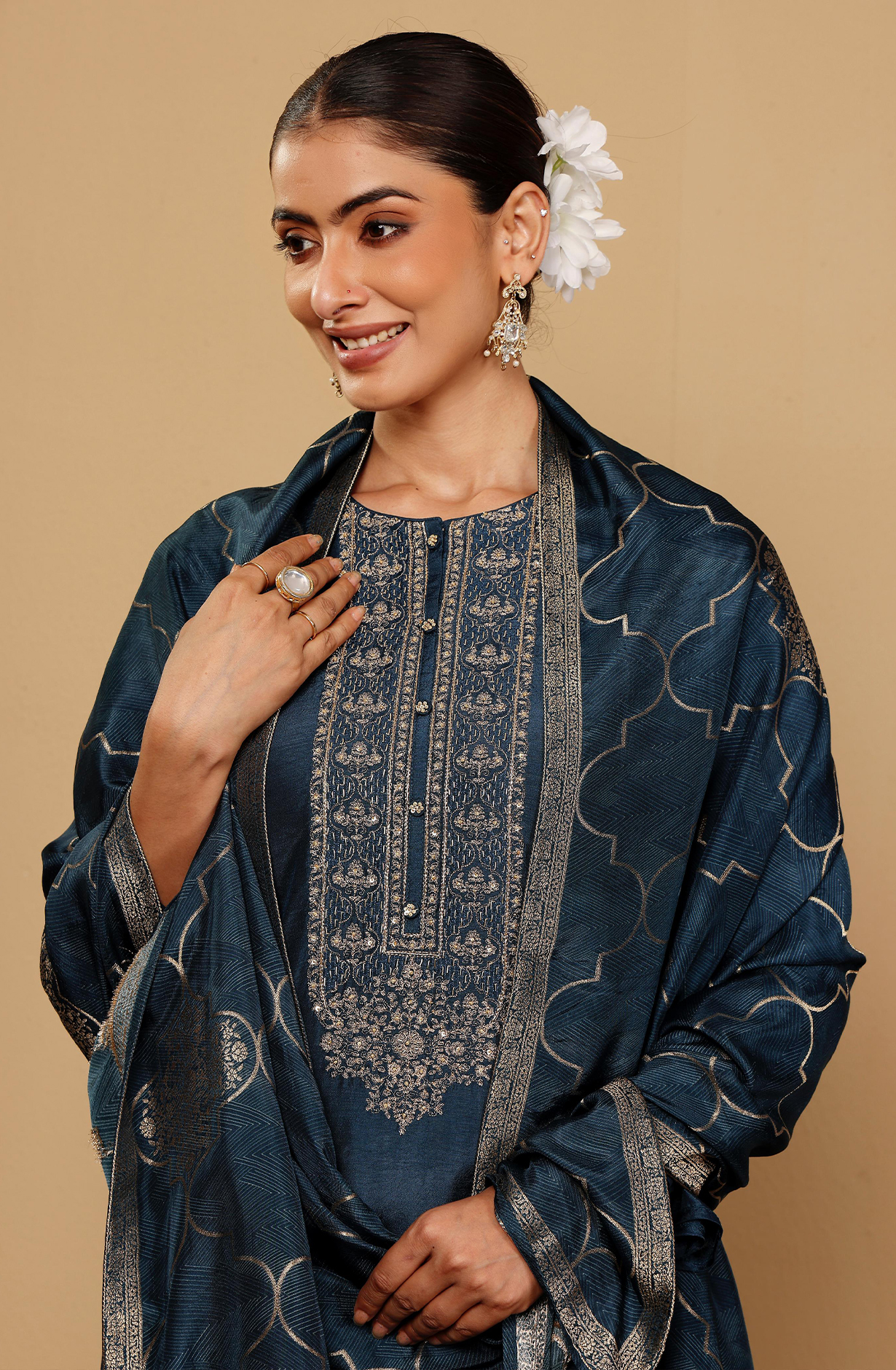 Blue Beautiful Silk Embroidered Unstitched Salwar Suit - R157-SPR1998