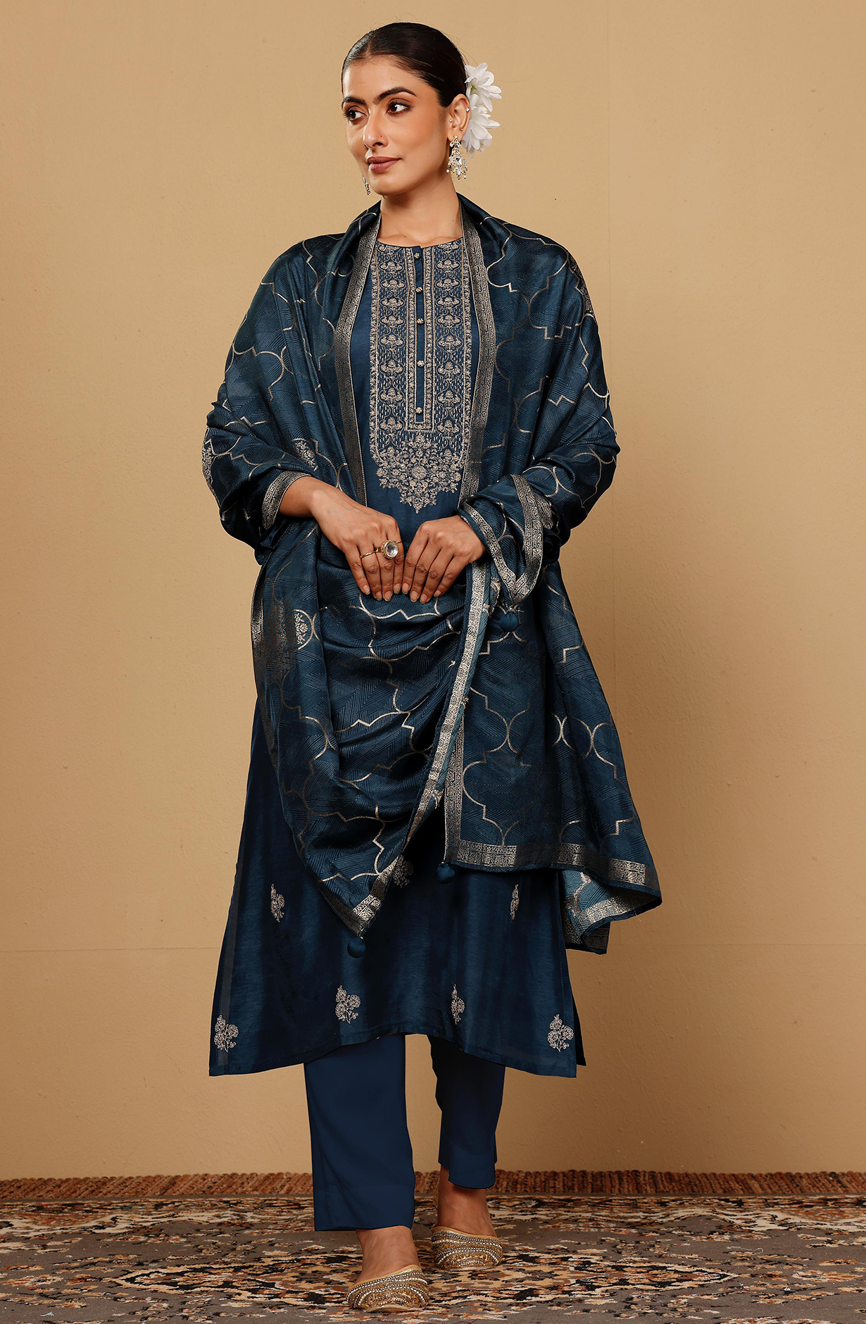 Blue Beautiful Silk Embroidered Unstitched Salwar Suit - R157-SPR1998