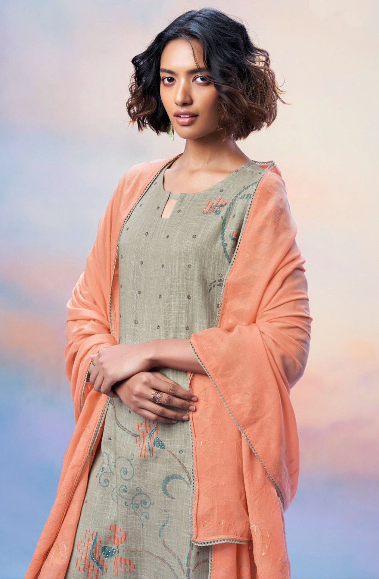 Printed Cotton Linen Suit Set with Dupatta - LIYS2660A