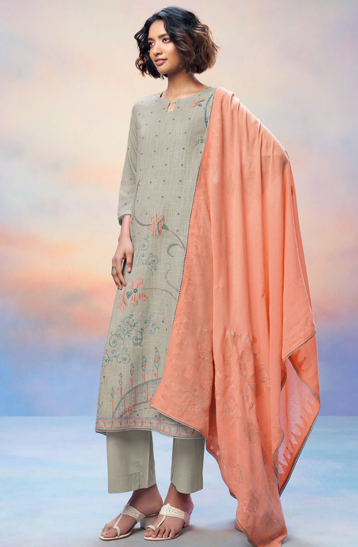 Printed Cotton Linen Suit Set with Dupatta - LIYS2660A