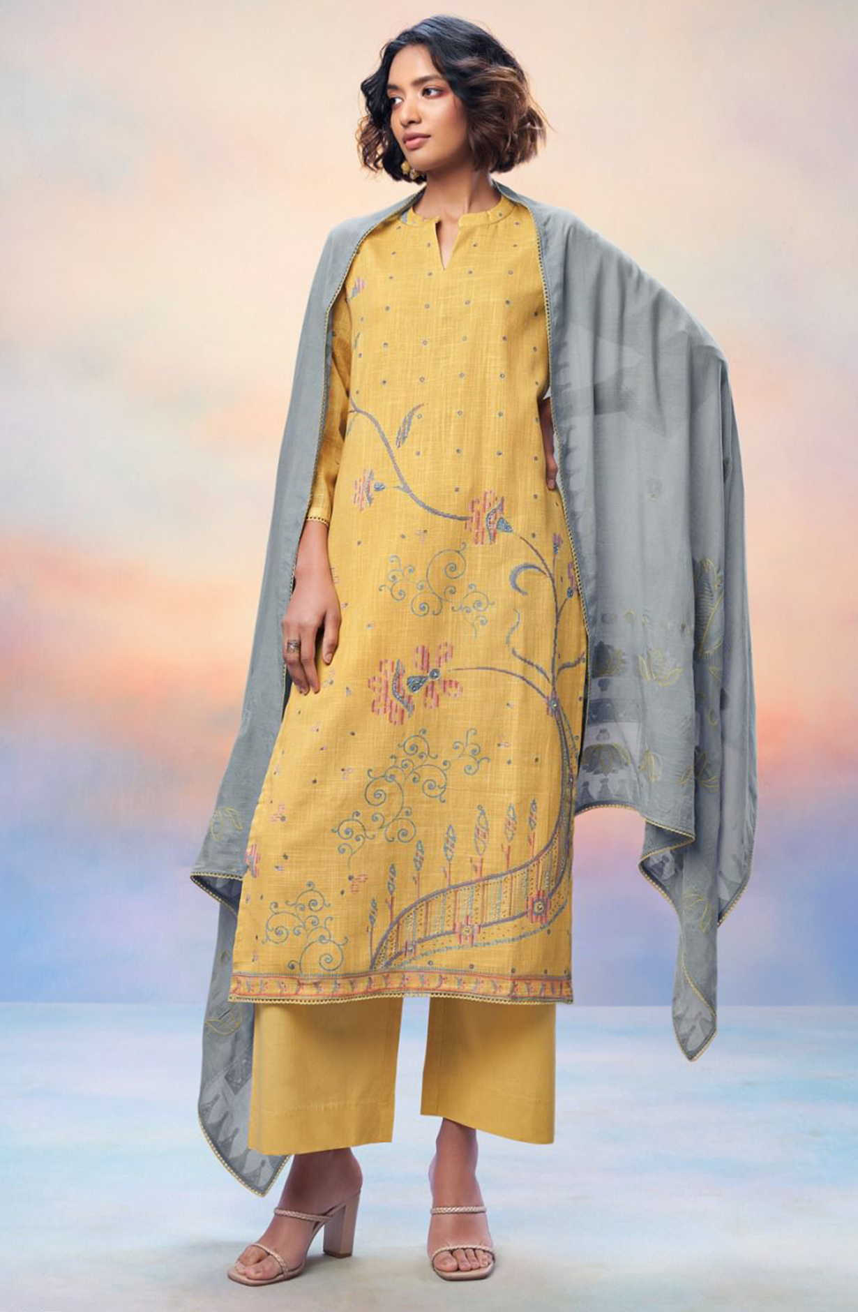 Printed Cotton Linen Suit Set with Dupatta - LIYS2660B