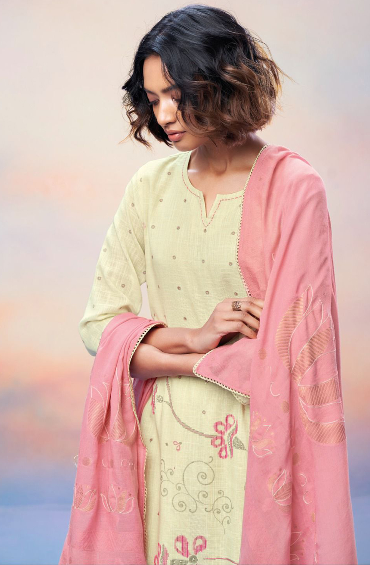 Printed Cotton Linen Suit Set with Dupatta - LIYS2660D