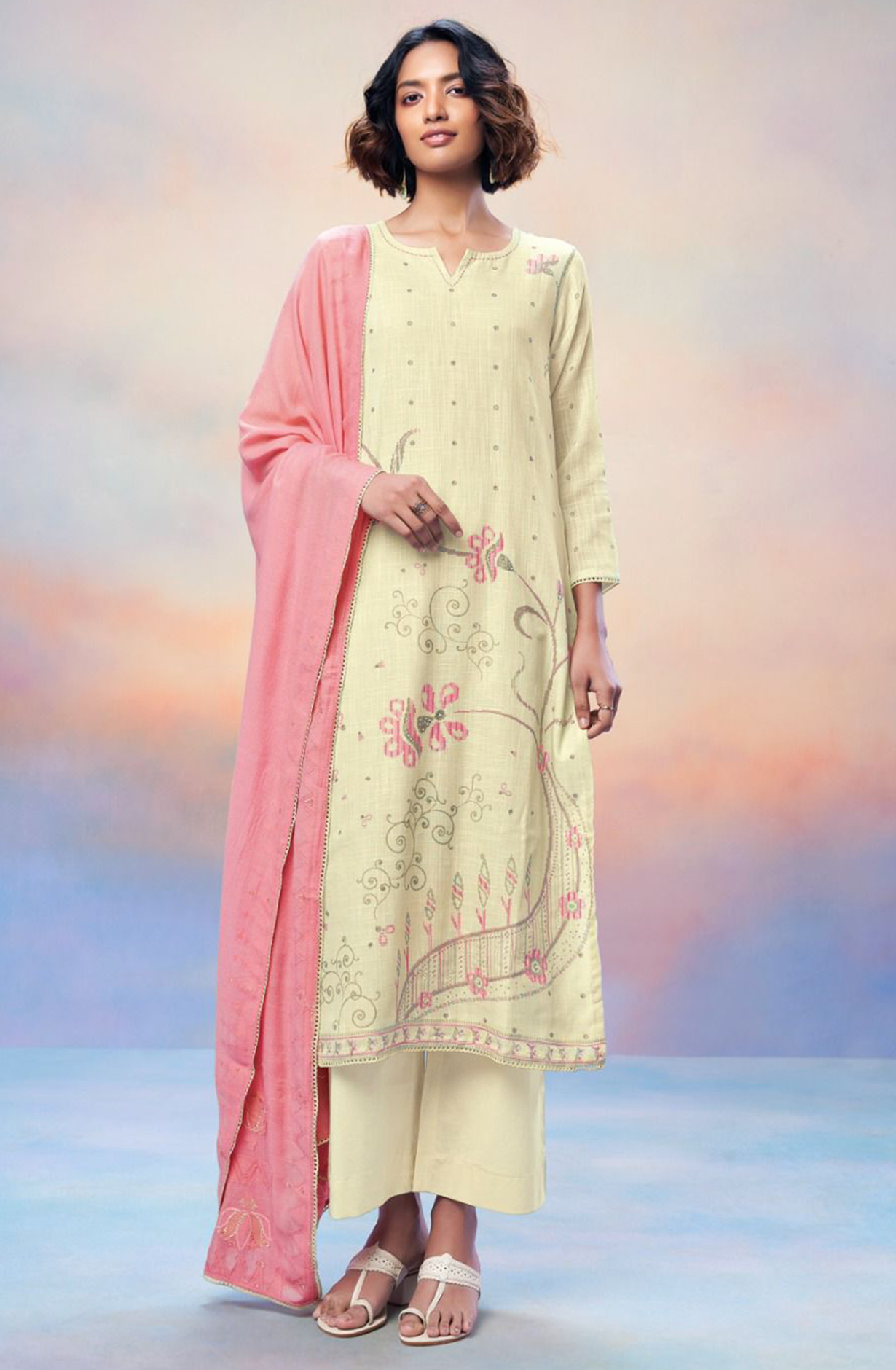Printed Cotton Linen Suit Set with Dupatta - LIYS2660D