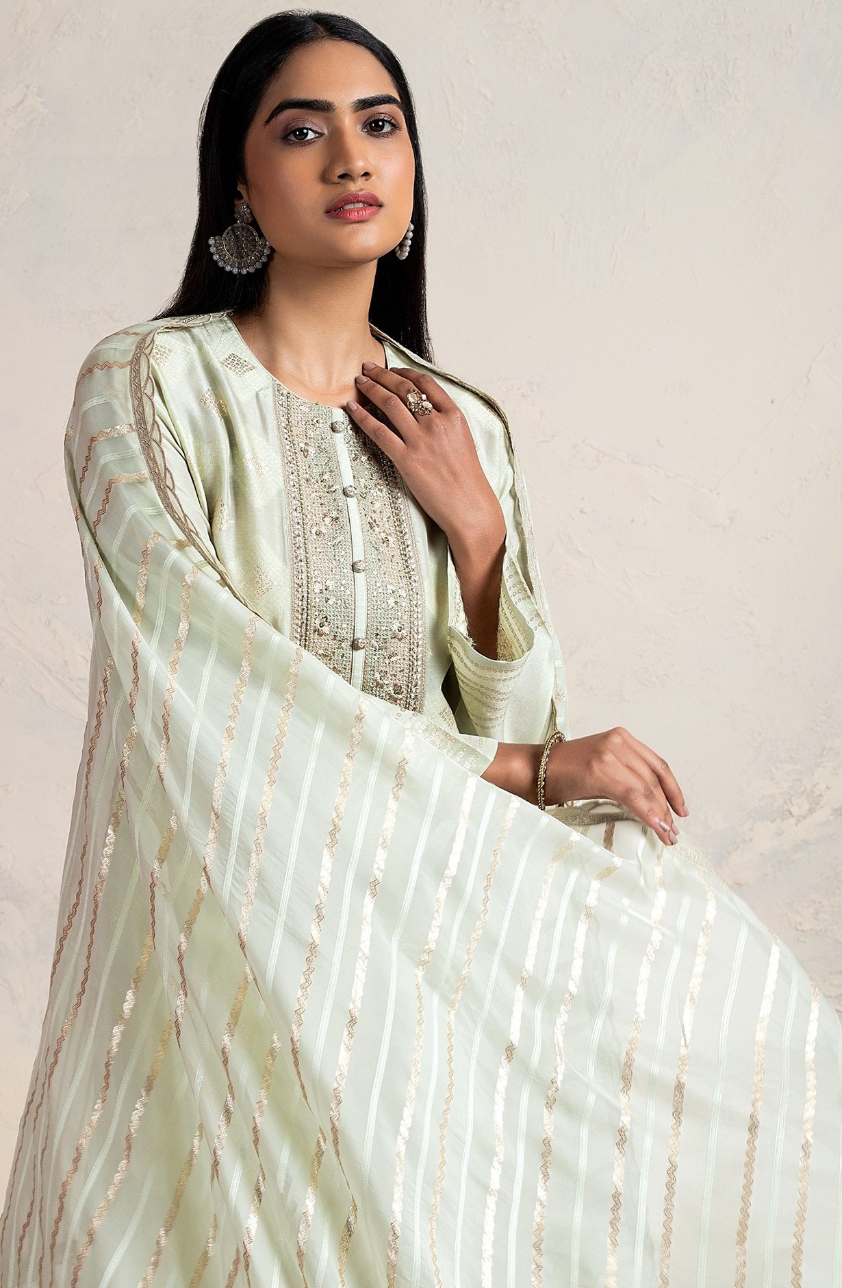 Pista Green Designer Silk Salwar Kameez with Organza Dupatta - R157-SPR1747C
