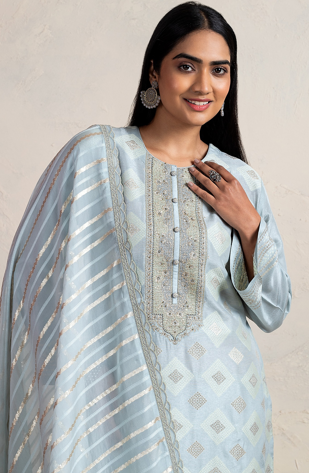 Sea Green Designer Silk Salwar Kameez with Organza Dupatta - R157-SPR1747B