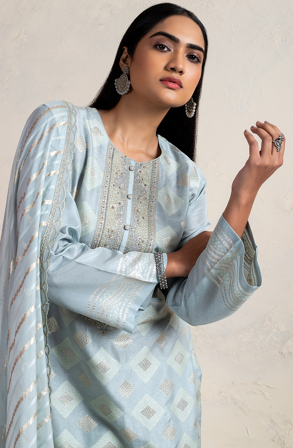 Sea Green Designer Silk Salwar Kameez with Organza Dupatta - R157-SPR1747B