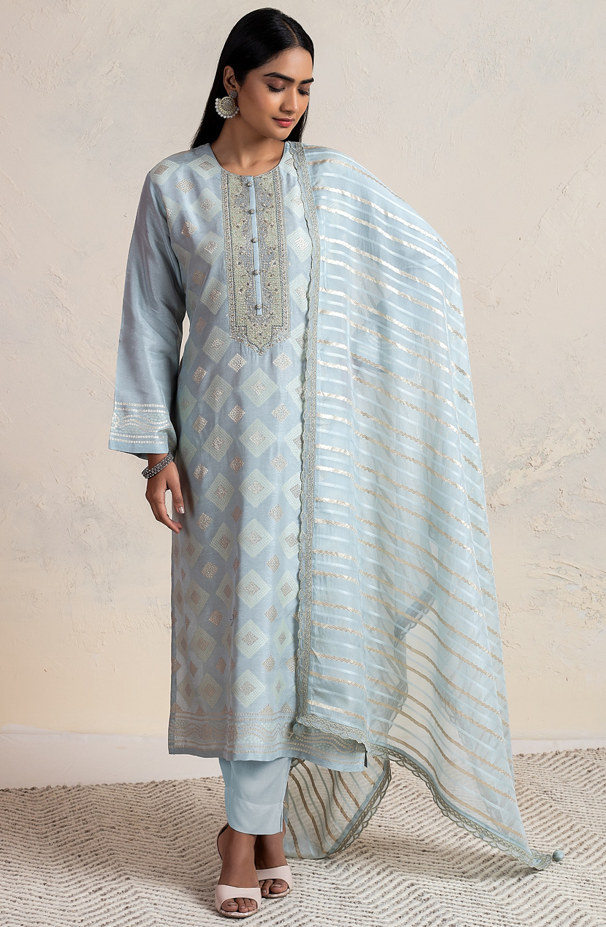 Sea Green Designer Silk Salwar Kameez with Organza Dupatta - R157-SPR1747B