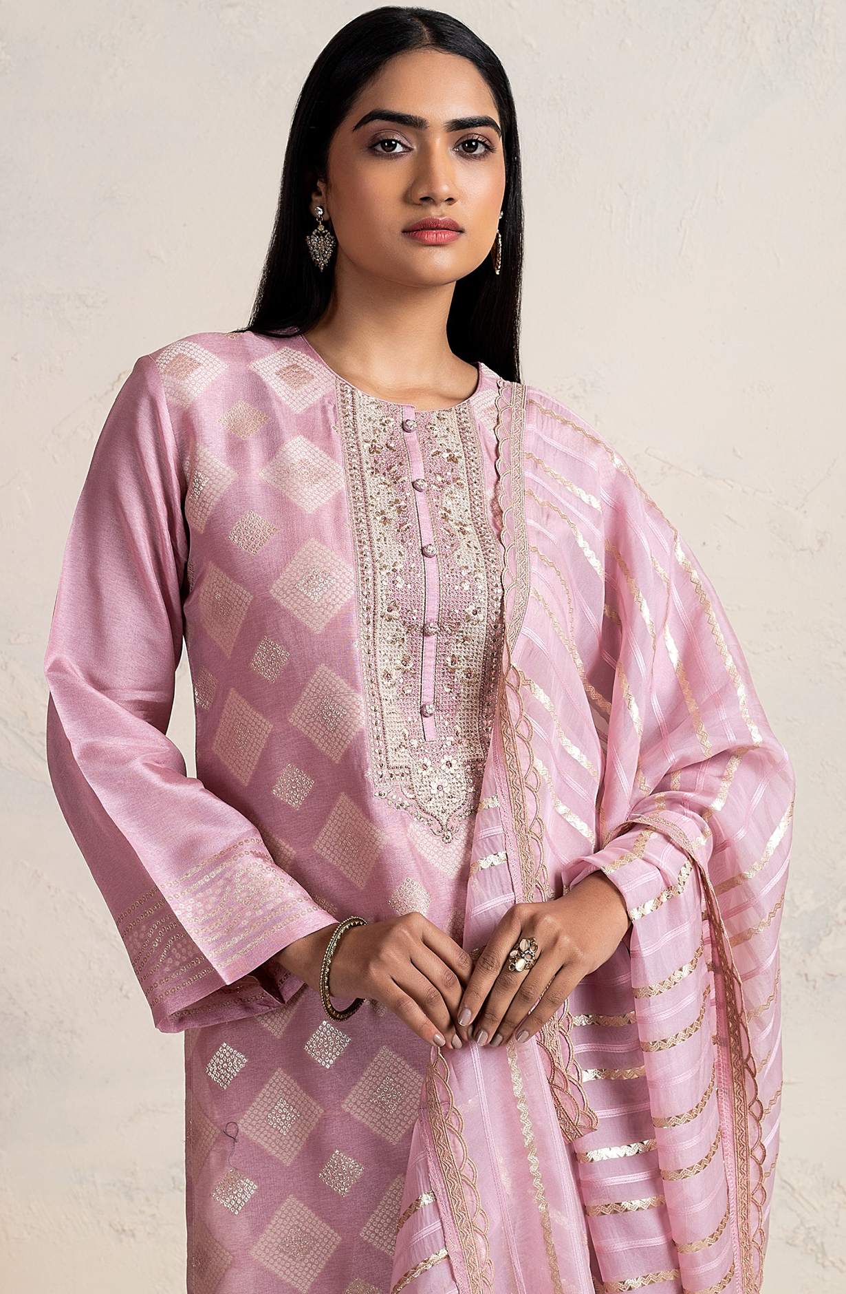 Baby Pink Designer Silk Salwar Kameez with Organza Dupatta - R157-SPR1747A