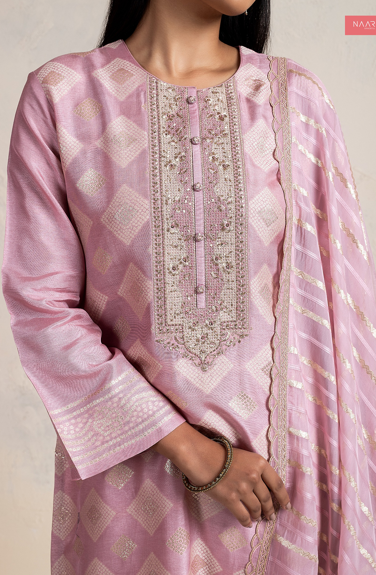 Baby Pink Designer Silk Salwar Kameez with Organza Dupatta - R157-SPR1747A