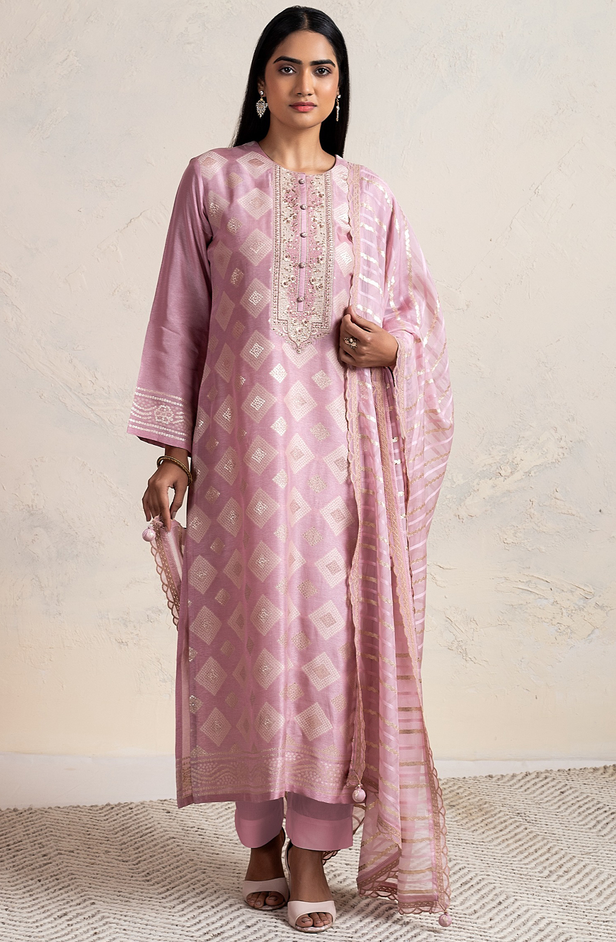 Baby Pink Designer Silk Salwar Kameez with Organza Dupatta - R157-SPR1747A